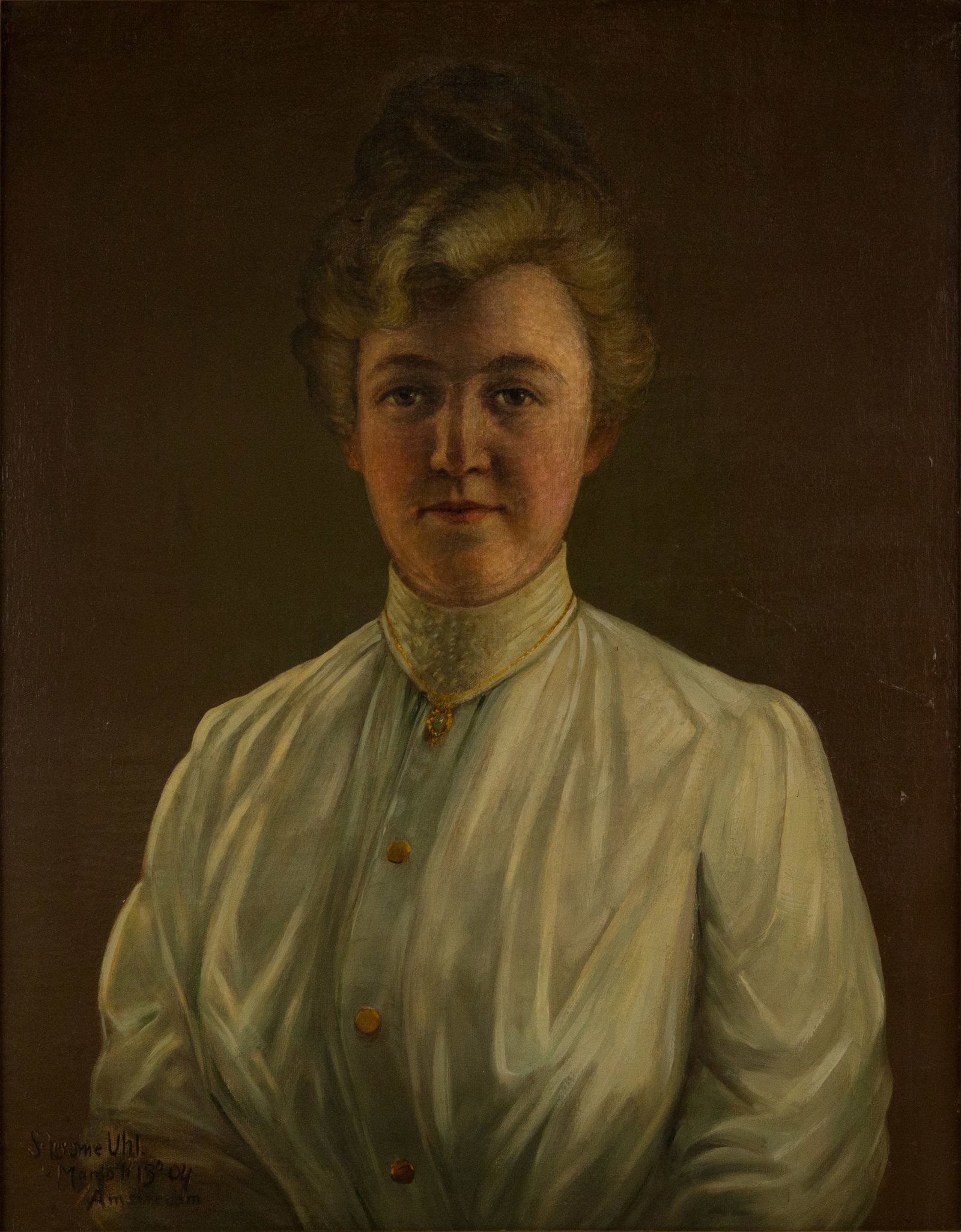 Silas Jerome Uhl, 1842-1916, Portrait of Woman in White Shirt, Oil on Canvas (1 of 6)