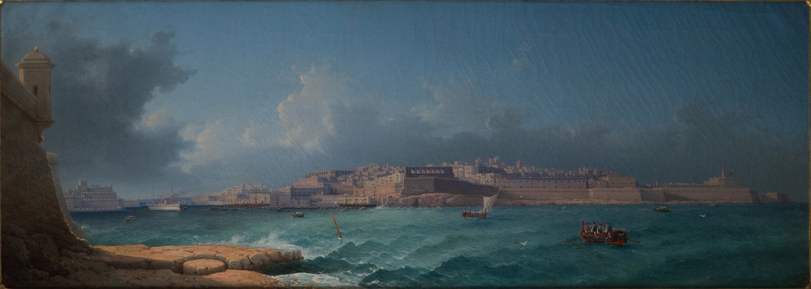 Gian Gianni, Italian 1837-, Grand Harbor Valetta, Malta, Oil on Canvas: Gian Gianni Italian 1837- Grand Harbor Valetta, Malta Oil on Canvas Signed l.r. and dated 1882. Provenance: Frank S. Schwarz & Son, Philadelphia, December 16, 1985 Literature: Illustrated in
