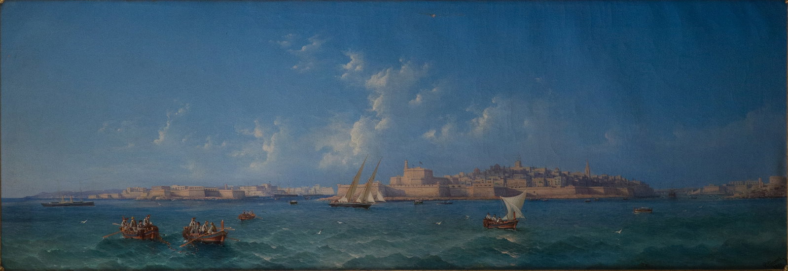 Gian Gianni, Italian 1837-, Grand Harbor Valetta, Malta, Oil on Canvas: Gian Gianni Italian 1837- Grand Harbor Valetta, Malta Oil on Canvas Signed l.r. and dated 1882. Provenance: Frank S. Schwarz & Son, Philadelphia, December 16, 1985 Literature: Illustrated in Philadelp