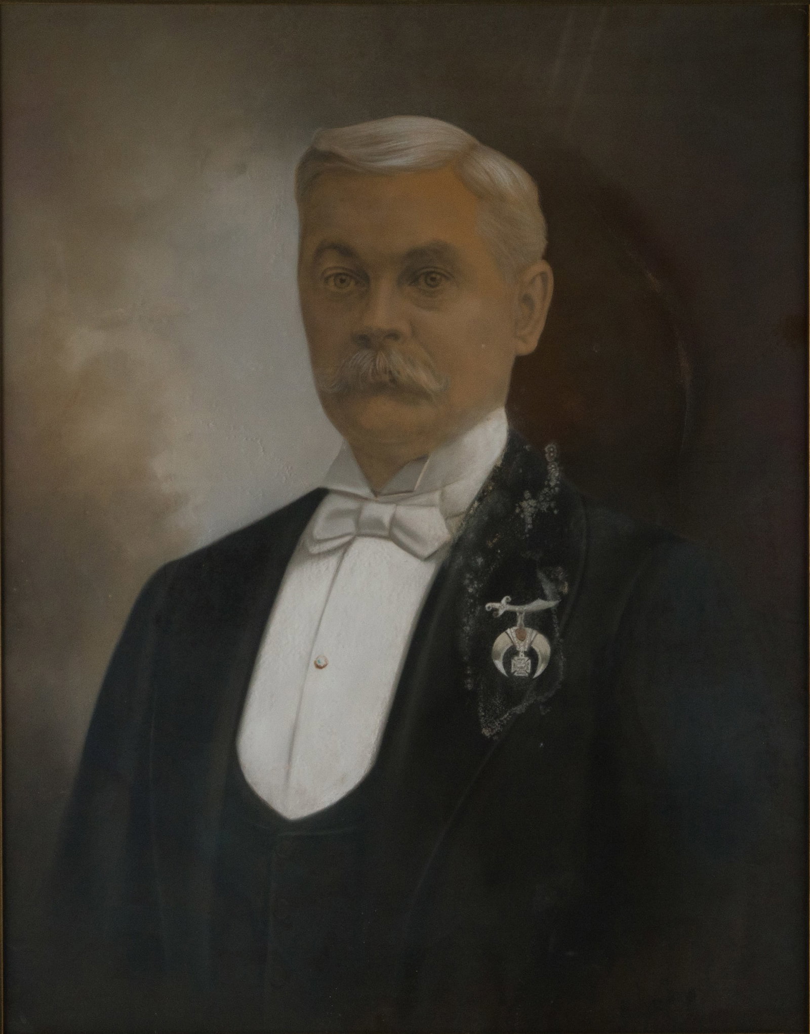 Portrait of a Shriner, Pastel on Paper: Portrait of a Shriner Pastel on Paper American, 19th/20th C. Water damage. Sight: 29 1/2 x 23 1/2 in. (74.9 x 59.7 cm.), Frame: 36 1/4 x 30 1/4 in. (92.1 x 76.8 cm.)