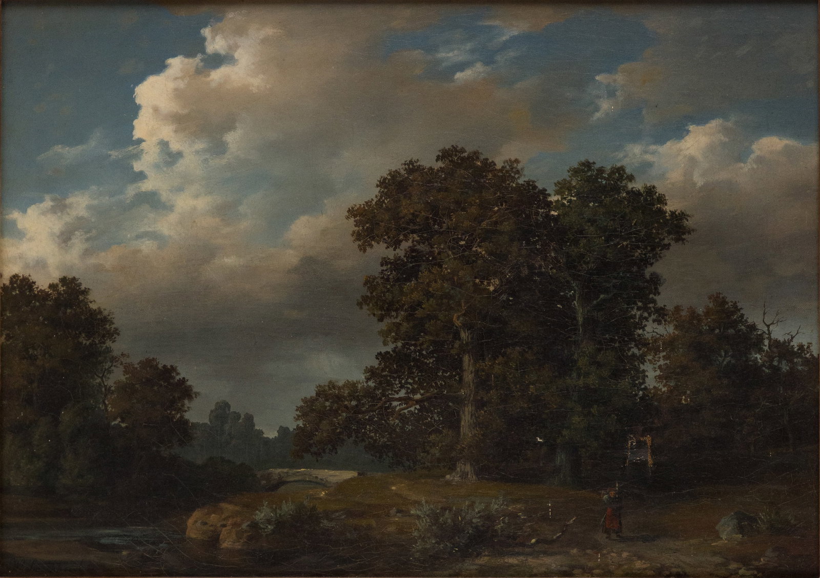 Landscape with Bridge, Oil on Canvas: Landscape with Bridge Oil on Canvas Signed l.l. "W. Sweethorst (?)". Hole on right side. Sight: 15 3/4 x 22 1/4 in. (40 x 56.5 cm.), Frame: 22 1/4 x 28 3/4 in. (56.5 x 73 cm.)