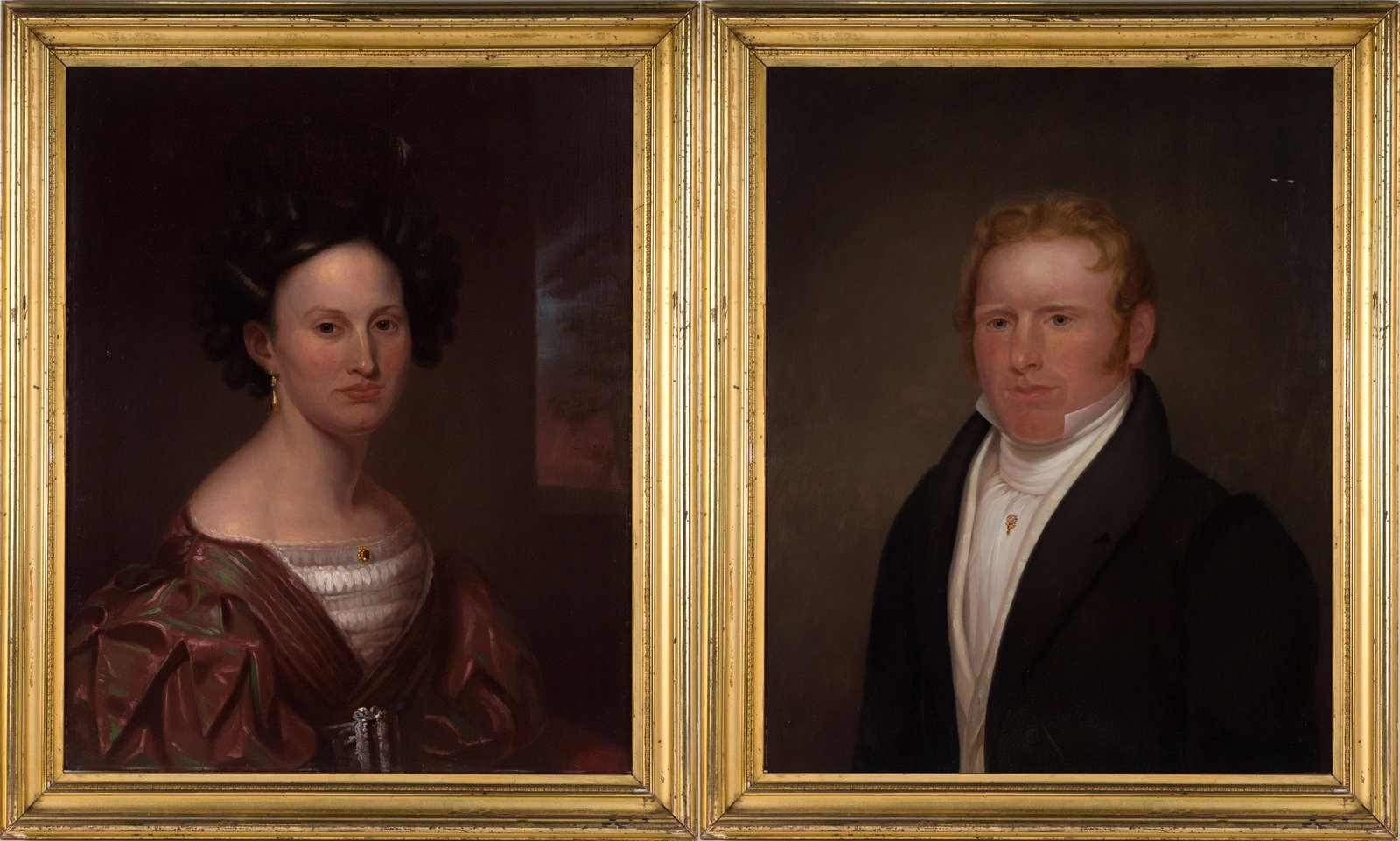 Attributed to Jeremiah Pearson Hardy, 1800-1887, Portraits of Mr. and Mrs. Daniel Small, Oil on: Attributed to Jeremiah Pearson Hardy 1800-1887 Portraits of Mr. and Mrs. Daniel Small Oil on Board Provenance: Including Copy of Written Receipt stating: "The Van Rensselaers, Hopkinton, NH, 1973" and