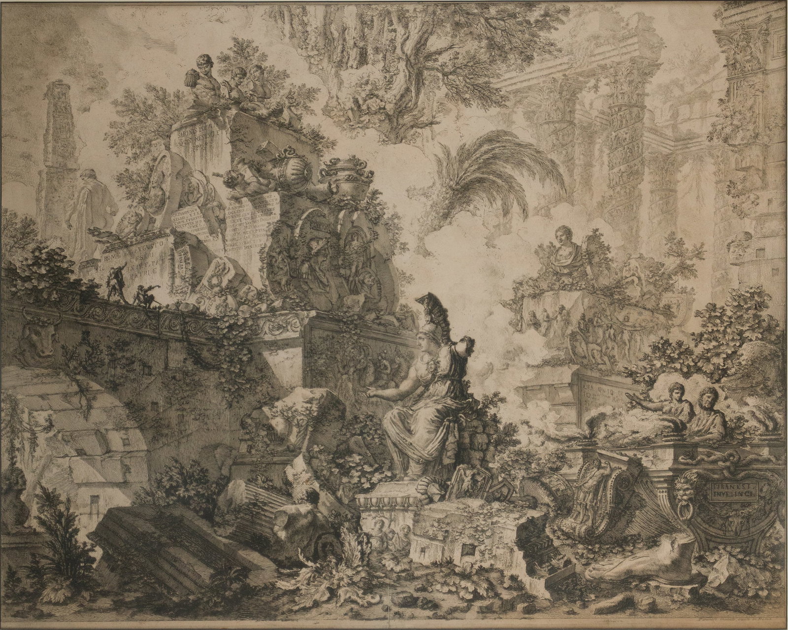 After Giovanni Battista Piranesi, Italian 1720-1778, Statue of Minerva, Etching (1 of 6)