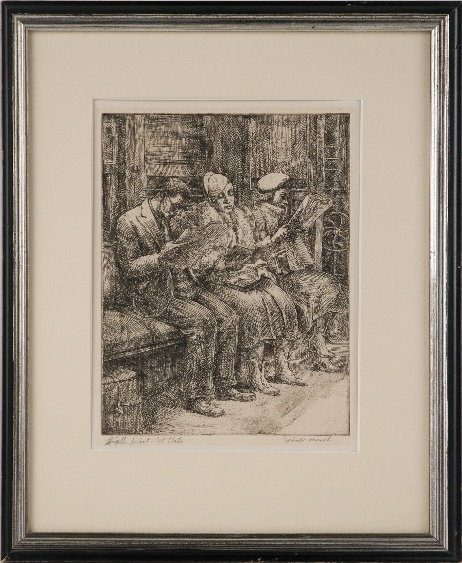 Reginald Marsh, 1898-1954, Three Figures Reading, Etching - 2