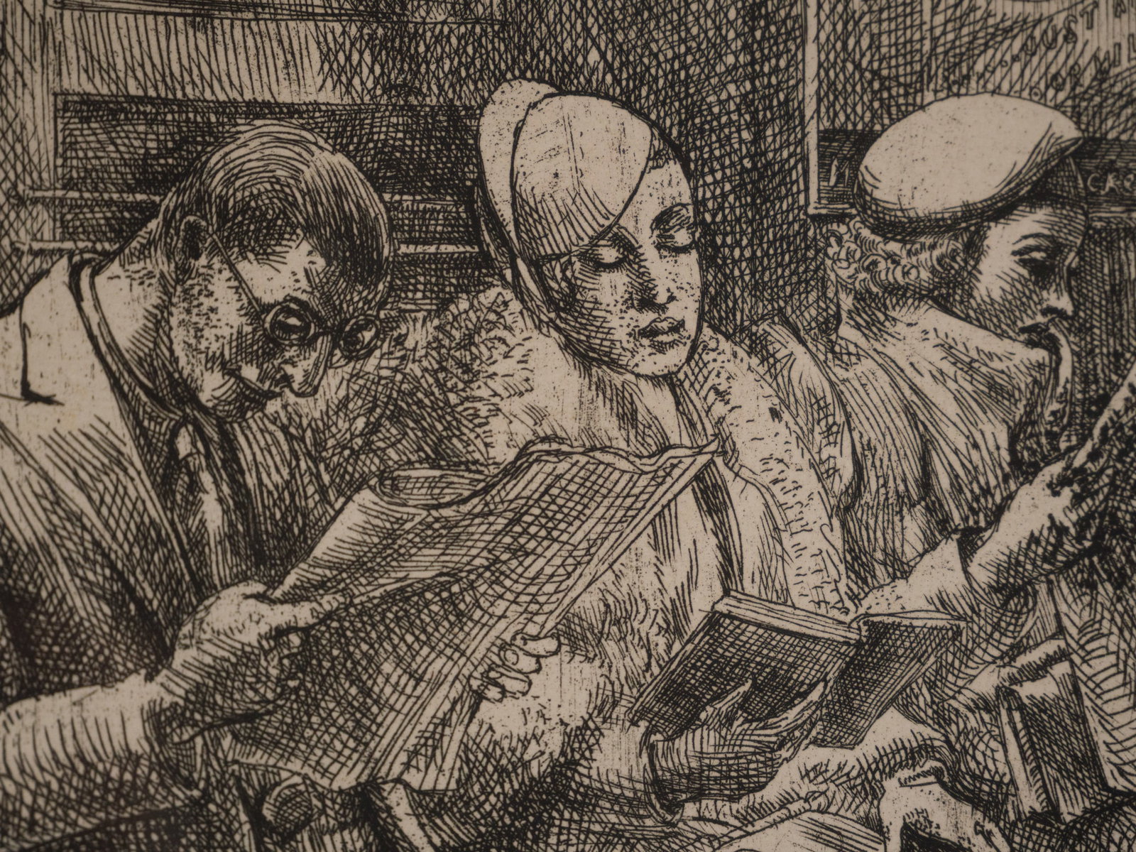 Reginald Marsh, 1898-1954, Three Figures Reading, Etching - 3