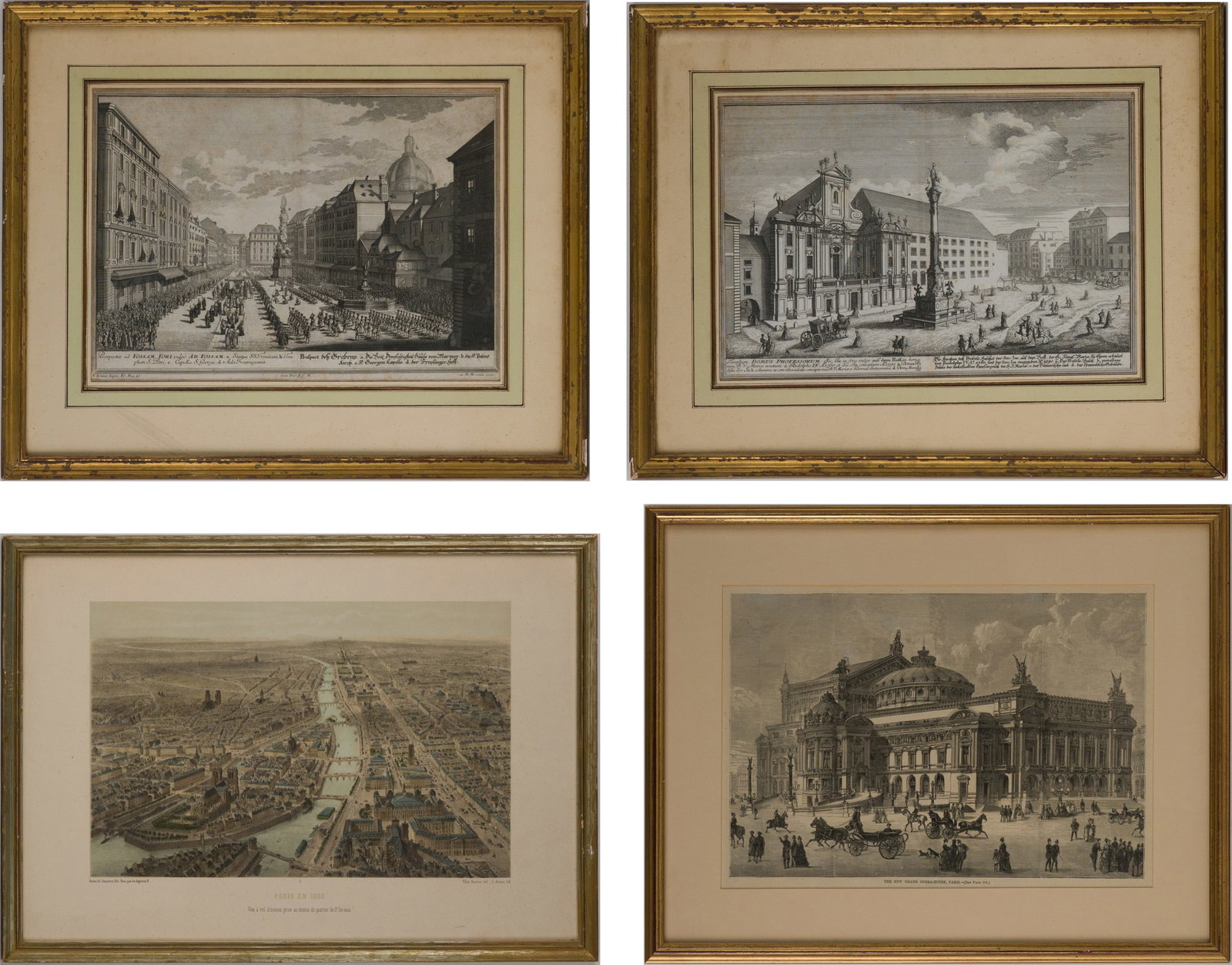 After Salomon Kleiner, German 1703-1761, Two Architectural, Engravings: After Salomon Kleiner German 1703-1761 Two Architectural Engravings Depicting Kirche am Hof and "View of Procession in the Graben" engraved by Georg-daniel Heumann. Together with a print of a bird's