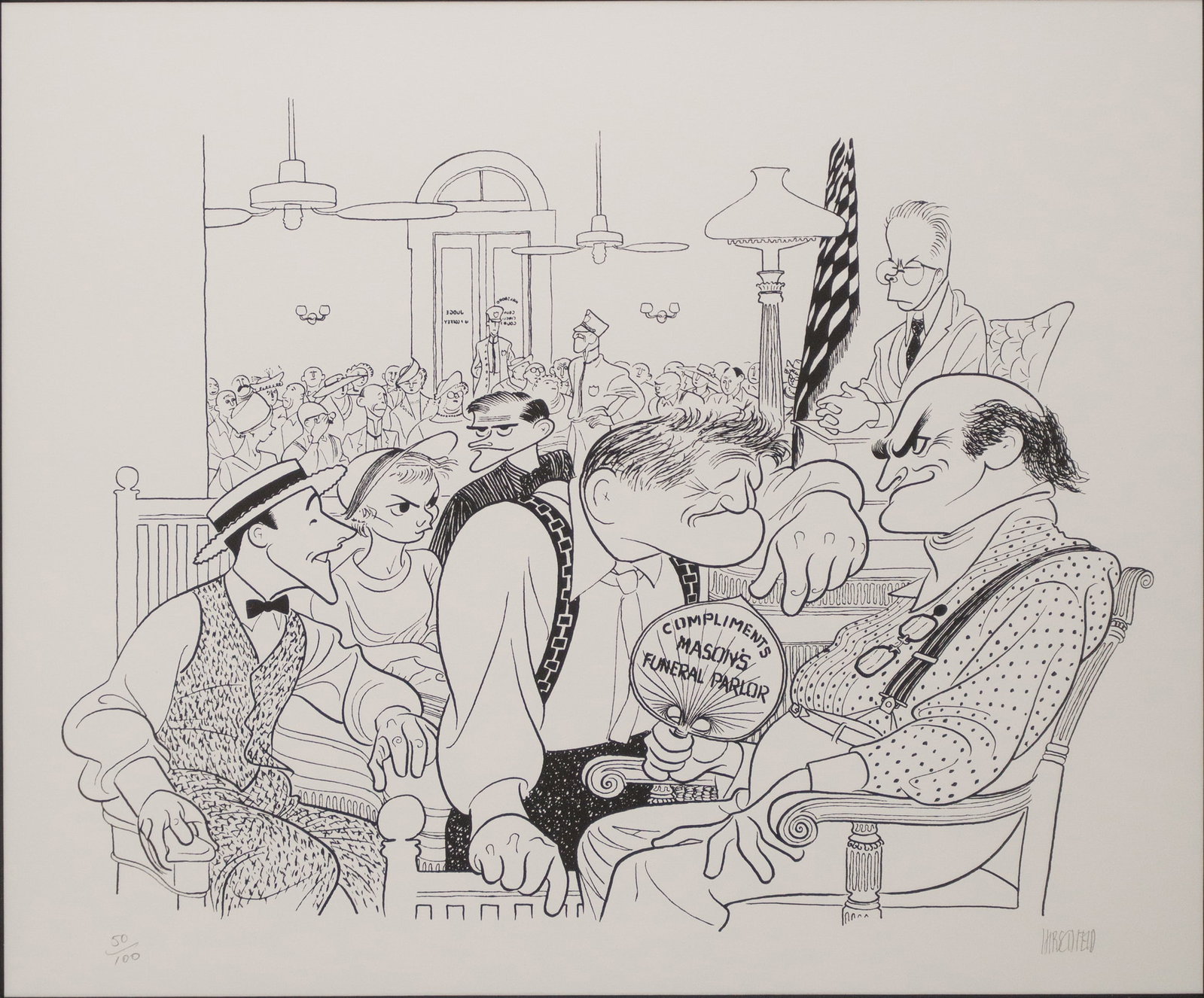 Albert Hirschfeld, American 1903-2003, Inherit the Wind, Lithograph: Albert Hirschfeld American 1903-2003 Inherit the Wind Lithograph Signed in pencil l.r. and numbered 50/100 l.l. Sight: 16 3/4 x 20 in. (42.5 x 50.8 cm.), Frame: 24 x 27 in. (61 x 68.6 cm.) Al Hirschfe