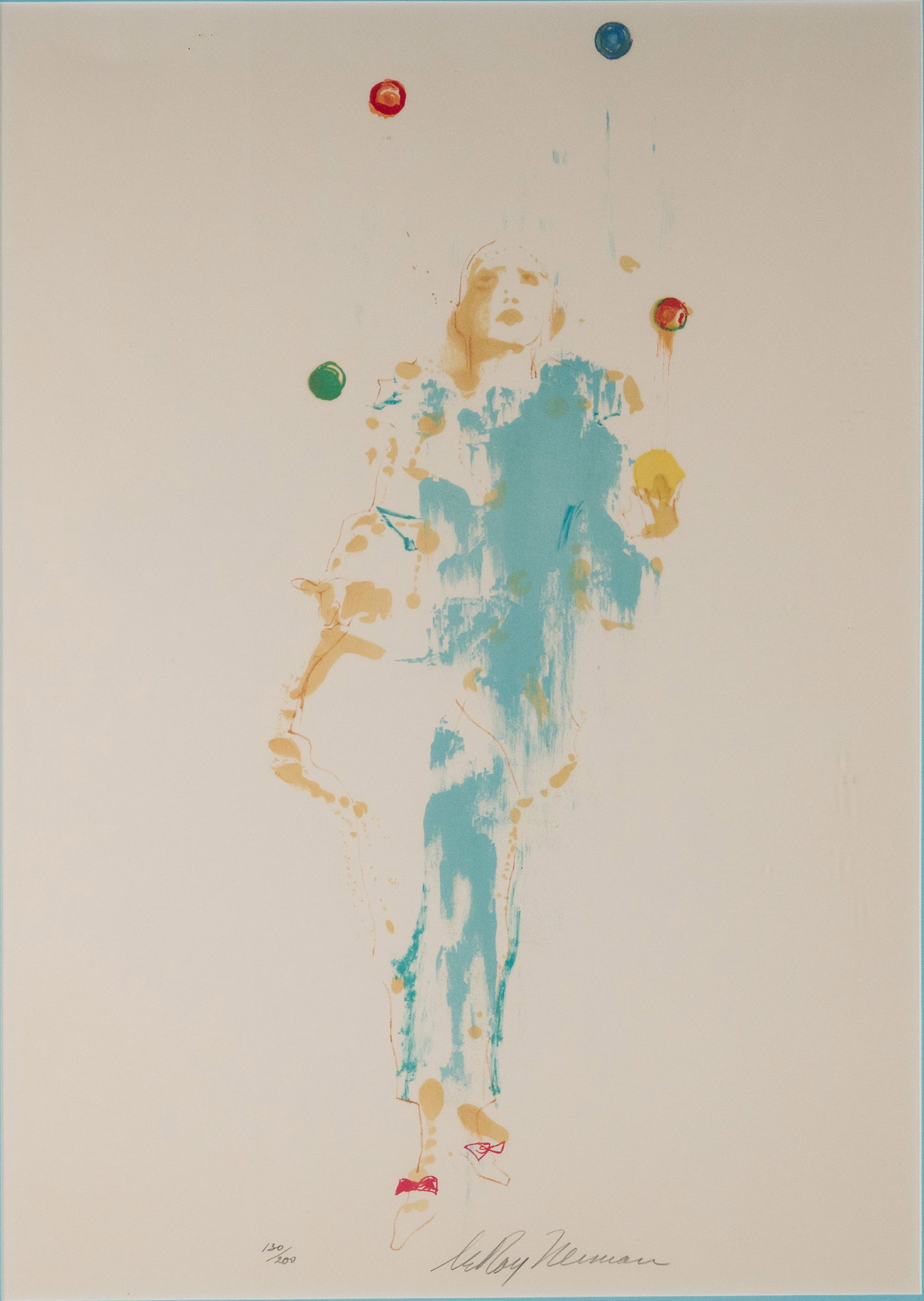 Leroy Neiman, 1921-2012, Pierrot the Juggler, Serigraph: Leroy Neiman 1921-2012 Pierrot the Juggler Serigraph Signed in pencil l.c. and numbered 130/200. Sight: 26 1/2 x 18 1/2 in. (67.3 x 47 cm.), Frame: 30 x 22 in. (76.2 x 55.9 cm.)