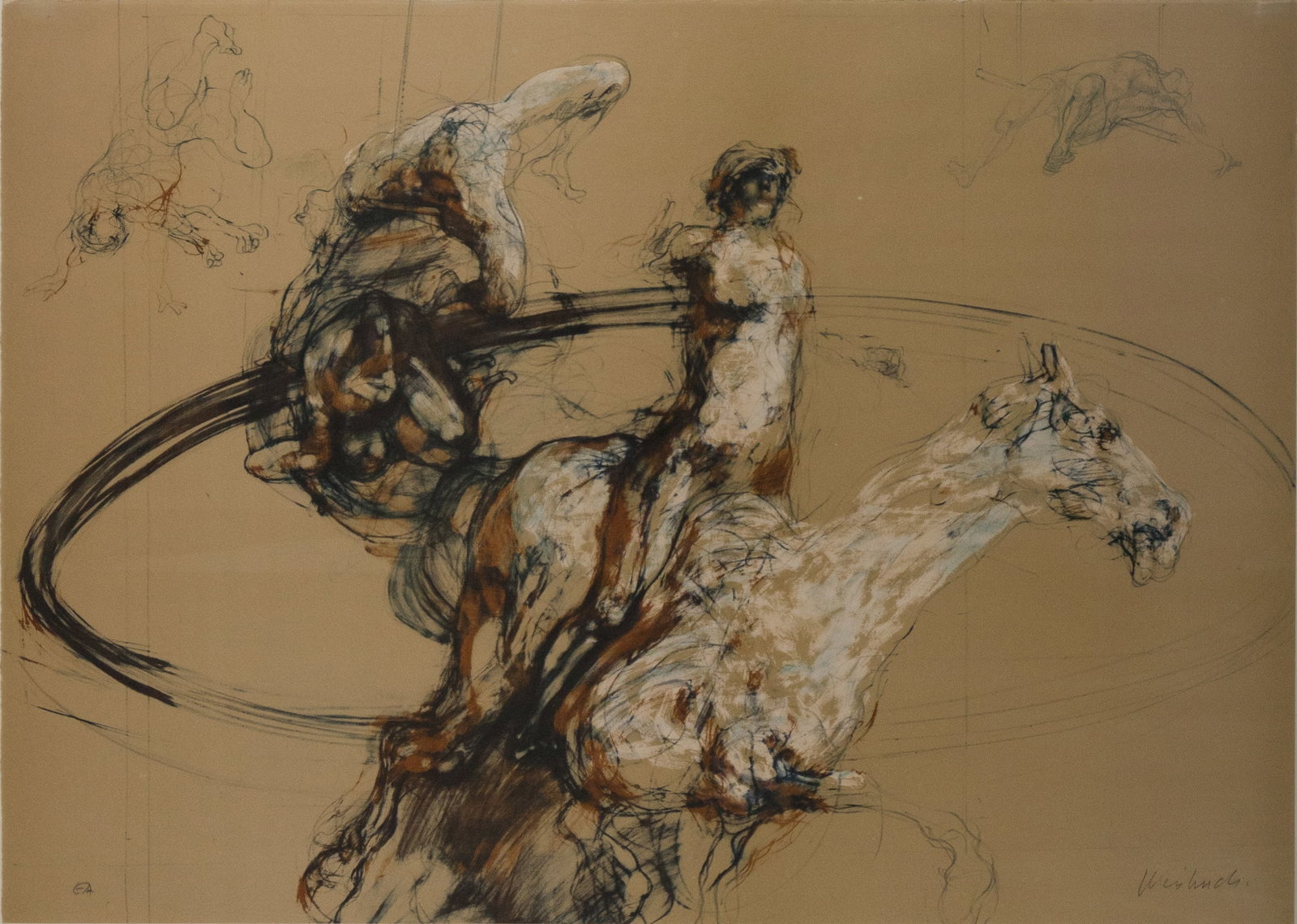 Claude Weisbuch, French 1927-2014, Circus Rider, Artist's Proof: Claude Weisbuch French 1927-2014 Circus Rider Artist's Proof Signed in pencil l.r. Sight: 21 1/2 x 29 3/4 in. (54.6 x 75.6 cm.), Frame: 25 1/2 x 34 1/4 in. (64.8 x 87 cm.)