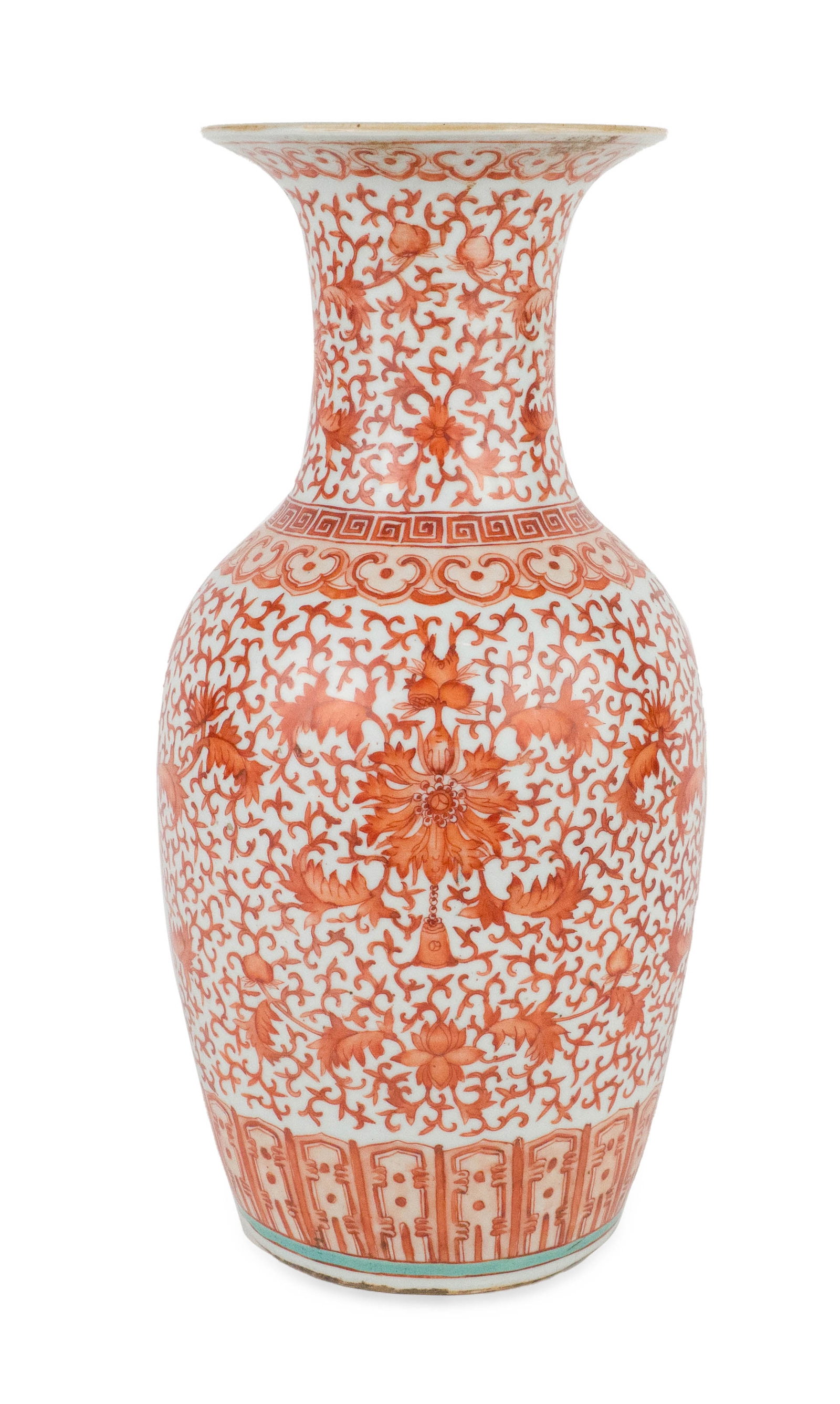 Chinese Iron-Red Porcelain Vase with Lotus Pattern: Chinese Iron-Red Porcelain Vase with Lotus Pattern Qing Dynasty, drilled. 17 in. (43.2 cm.)