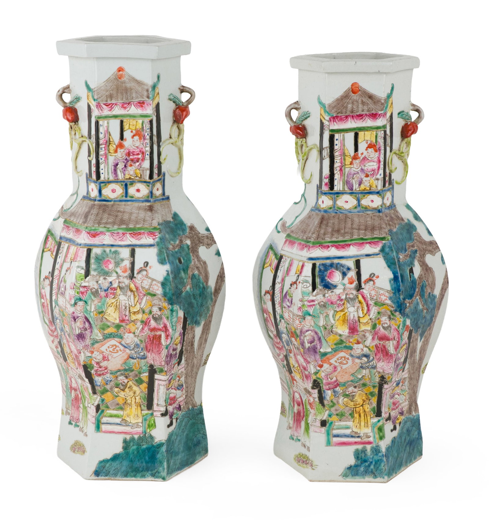 Near Pair of Chinese Hexagon Shaped Famille Rose Porcelain Vases (1 of 10)
