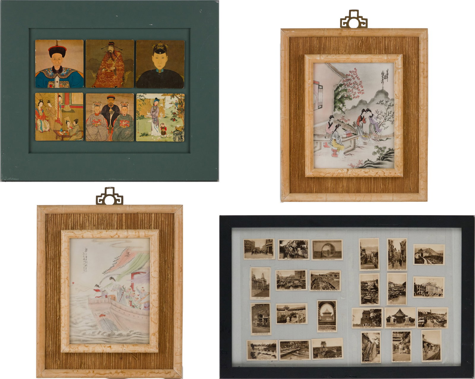 Group of Vintage Framed Chinese Works of Art: Group of Vintage Framed Chinese Works of Art Including, a pair of paintings, 24 Chinese smoke cards, and 6 Chinese pads. Largest Frame: 21 1/2 x 12 1/2 in. (54.6 x 31.8 cm.)