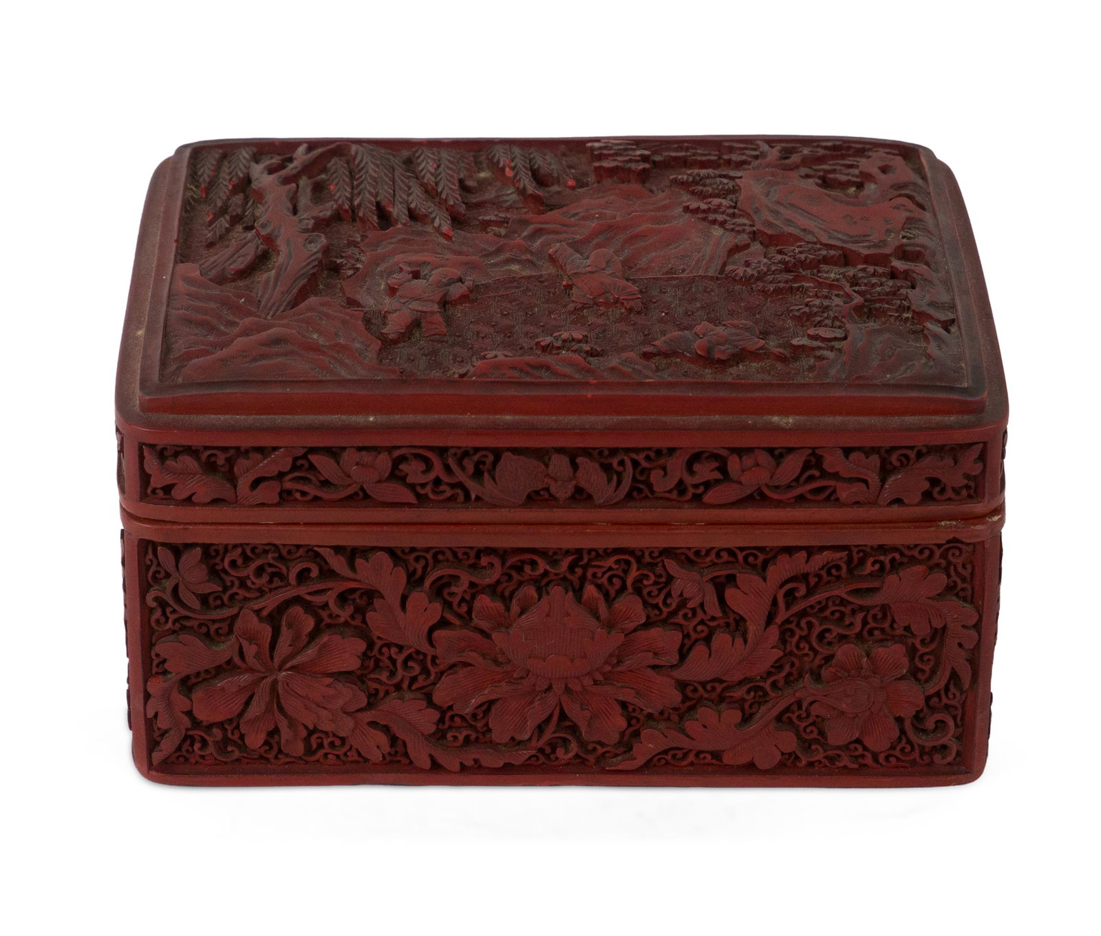 Cinnabar Box: Cinnabar Box Chinese, 19th/20th C. 3 1/4 x 6 1/4 x 4 1/4 in. (8.3 x 15.9 x 10.8 cm.)