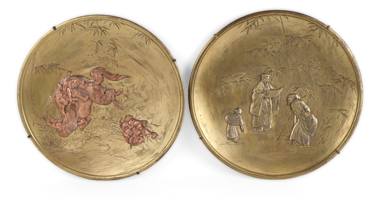 Pair of Chinese or Japanese Brass Decorative Plates (1 of 13)
