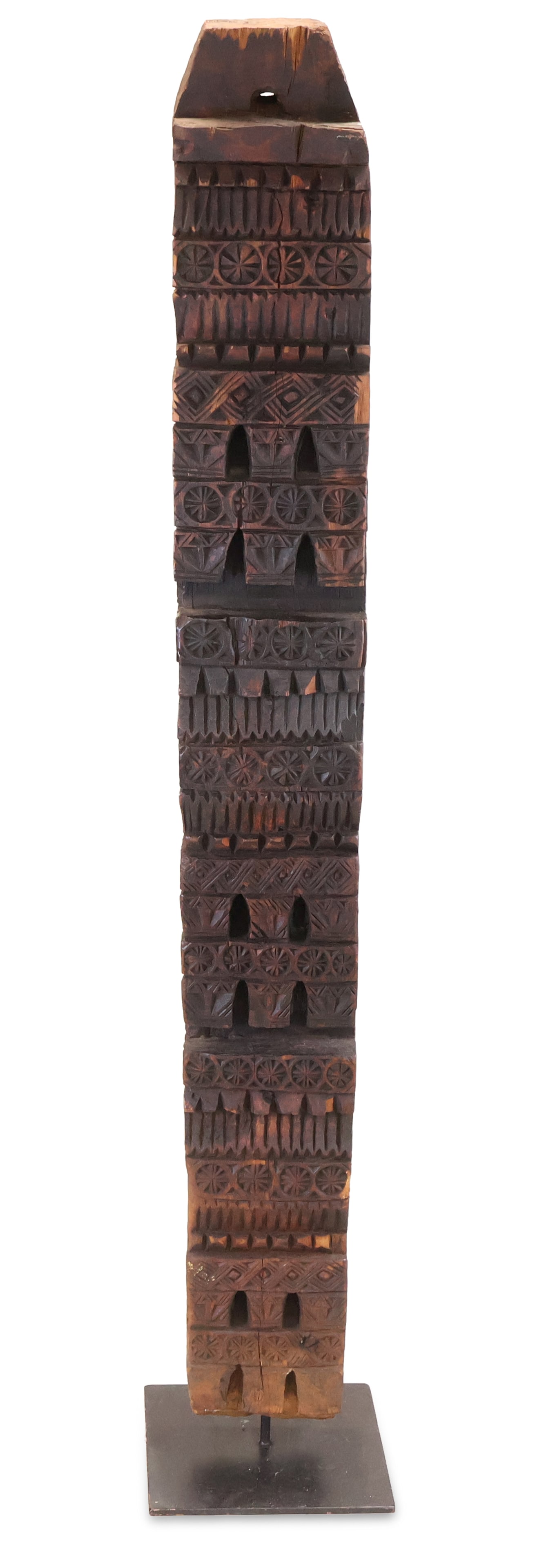 Carved Hardwood Tribal Column: Carved Hardwood Tribal Column Asian, possibly Indonesia, 20th C, probably a reproduction. Overall: 91 x 16 x 16 in. (231.1 x 40.6 x 40.6 cm.), Totem: 85 1/2 x 11 x 6 1/2 in. (217.2 x 27.9 x 16.5 cm.)
