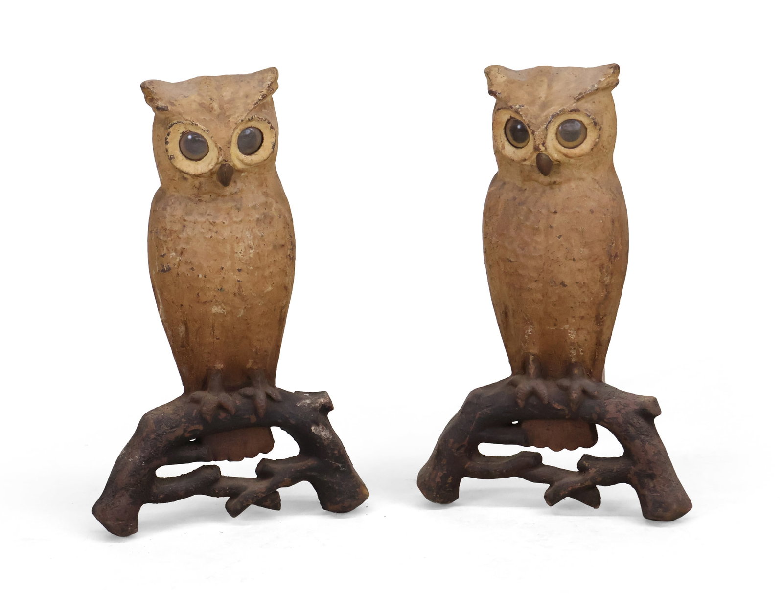 Pair of Cast Iron and Glass-Inset Owl Andirons (1 of 8)