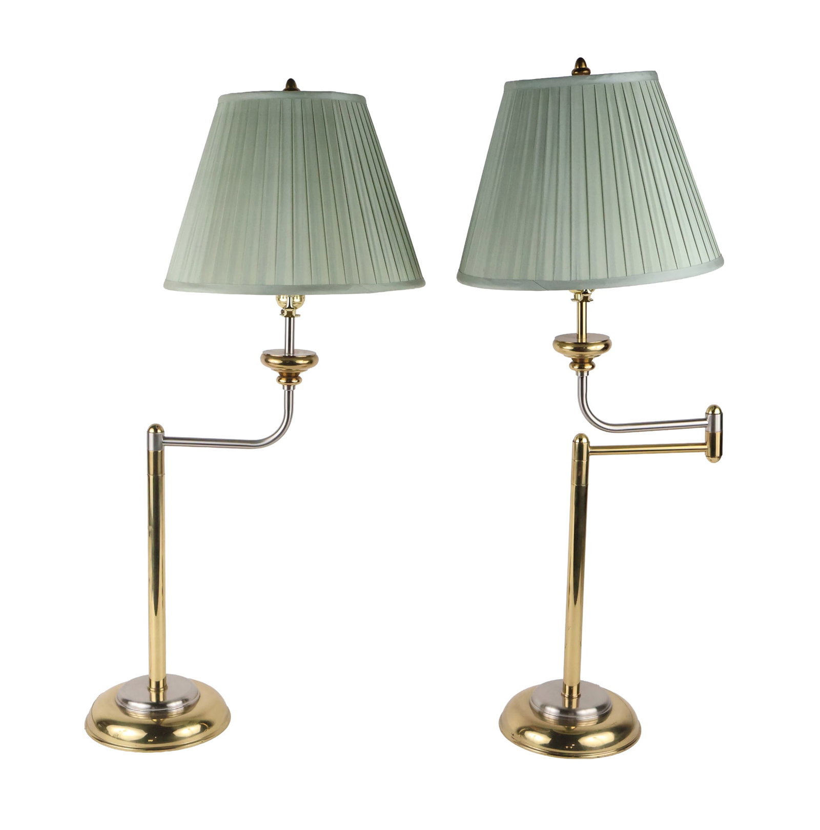 Pair of Brass and Chrome Swing Arm Table Lamps: Pair of Brass and Chrome Swing Arm Table Lamps 20th C. 31 1/2 in. (80 cm.)