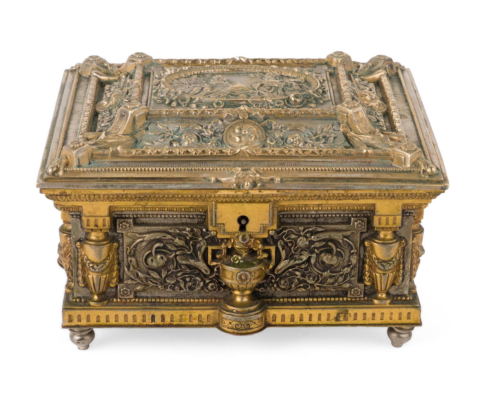 Renaissance Revival Silver-Plated Bronze Casket: Renaissance Revival Silver-Plated Bronze Casket French, late 19th C. The underside with a stamped mark. Provenance: Nye and Company, Bloomfield, NJ., March 13, 2026, Lot 983. Property from a Private