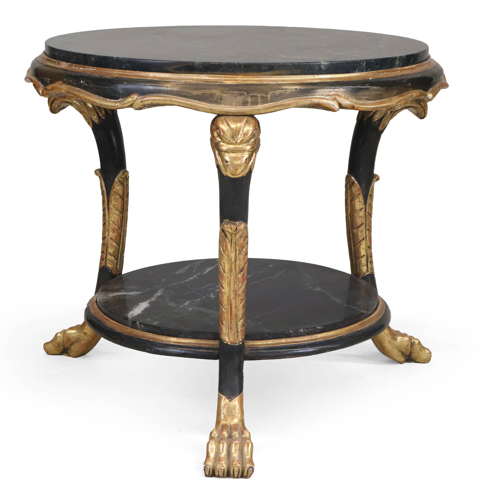 Two Tier Marble Top Painted Center Table: Two Tier Marble Top Painted Center Table Continental, c. 1780s, with eagle-form legs. 27 1/2 x 33 in. (69.9 x 83.8 cm.)
