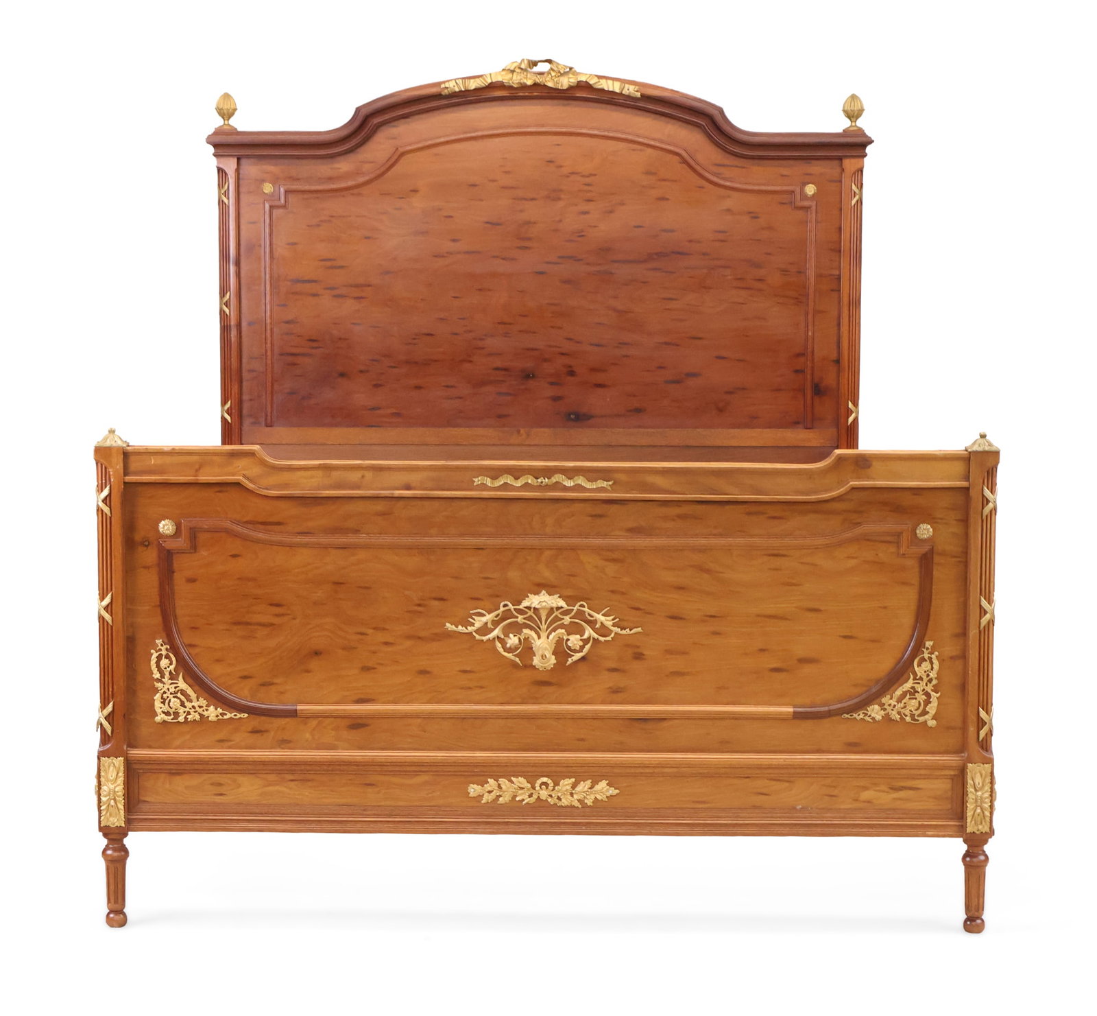Neoclassical Style Ormolu-Mounted Walnut Bedstead.: Neoclassical Style Ormolu-Mounted Walnut Bedstead. 20th C. 57 x 59 1/4 x 79 1/2 in. (144.8 x 150.5 x 201.9 cm.)
