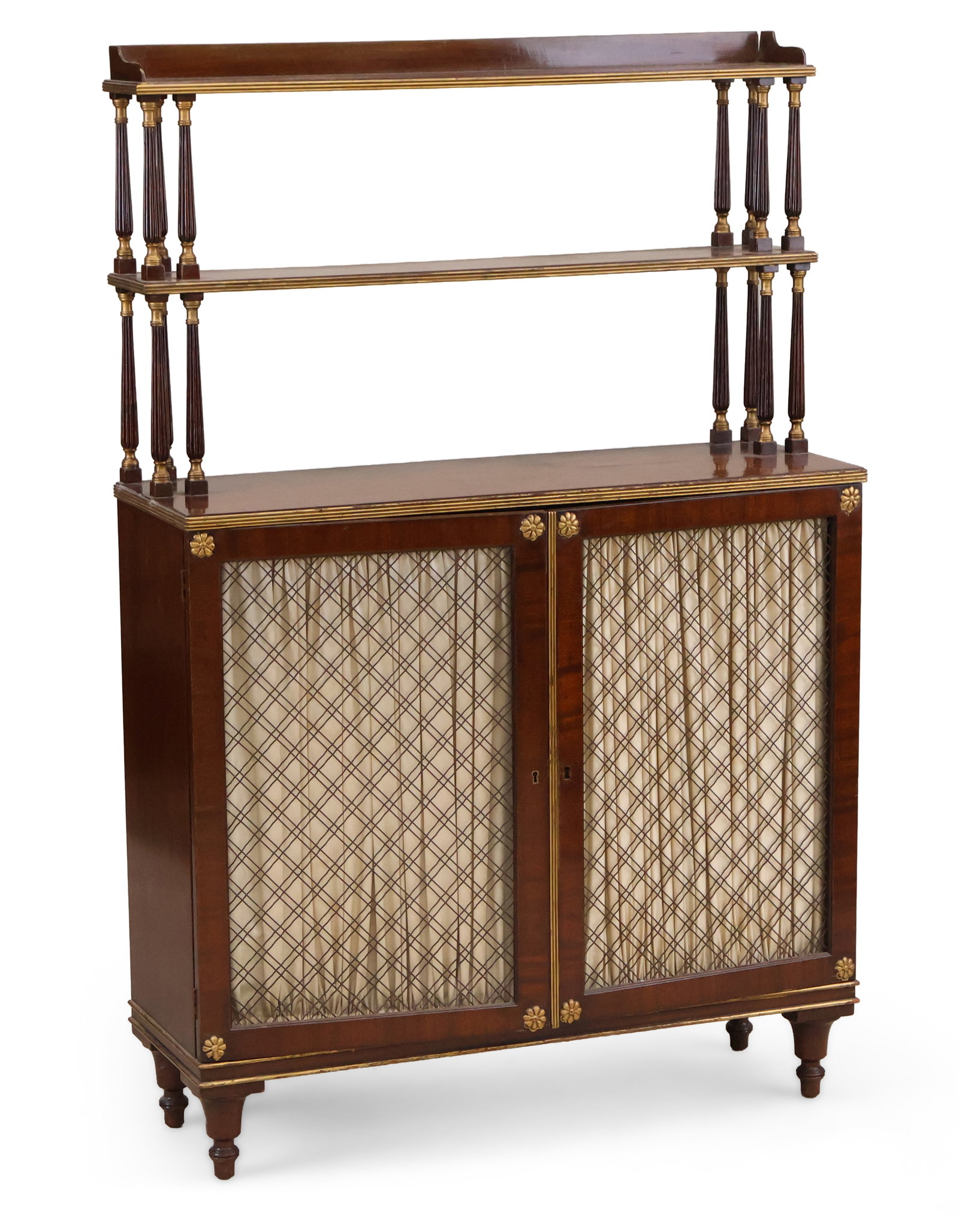 Regency Style Parcel-Gilt Mahogany Chiffonier: Regency Style Parcel-Gilt Mahogany Chiffonier 19th/20th C. 55 1/2 x 36 1/2 x 12 1/4 in. (141 x 92.7 x 31.1 cm.)