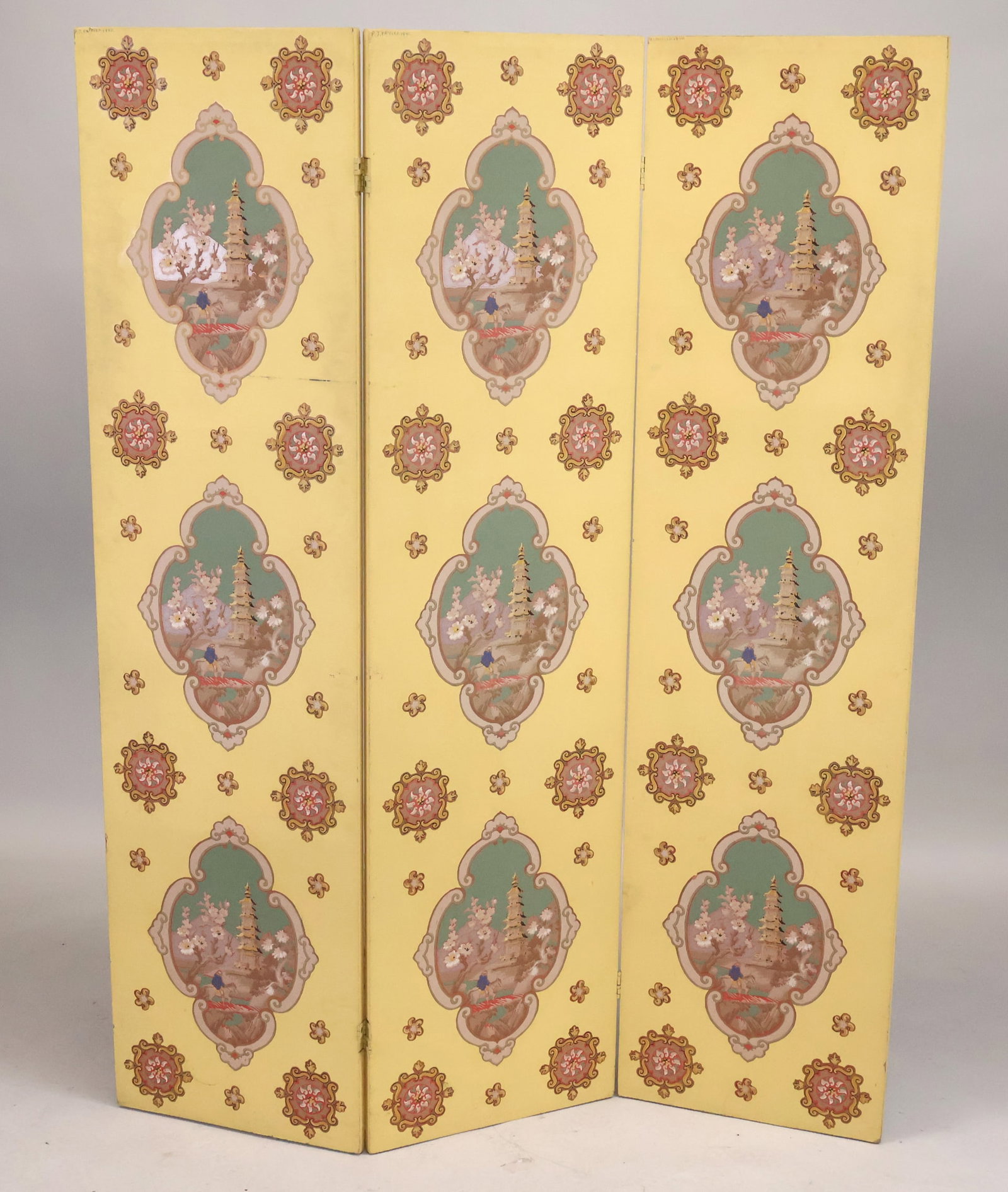 Painted and Decoupaged Three Panel Screen - 17