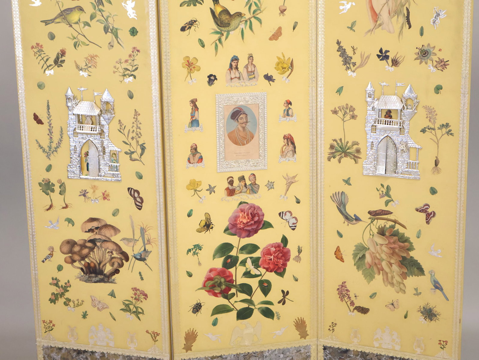 Painted and Decoupaged Three Panel Screen - 3
