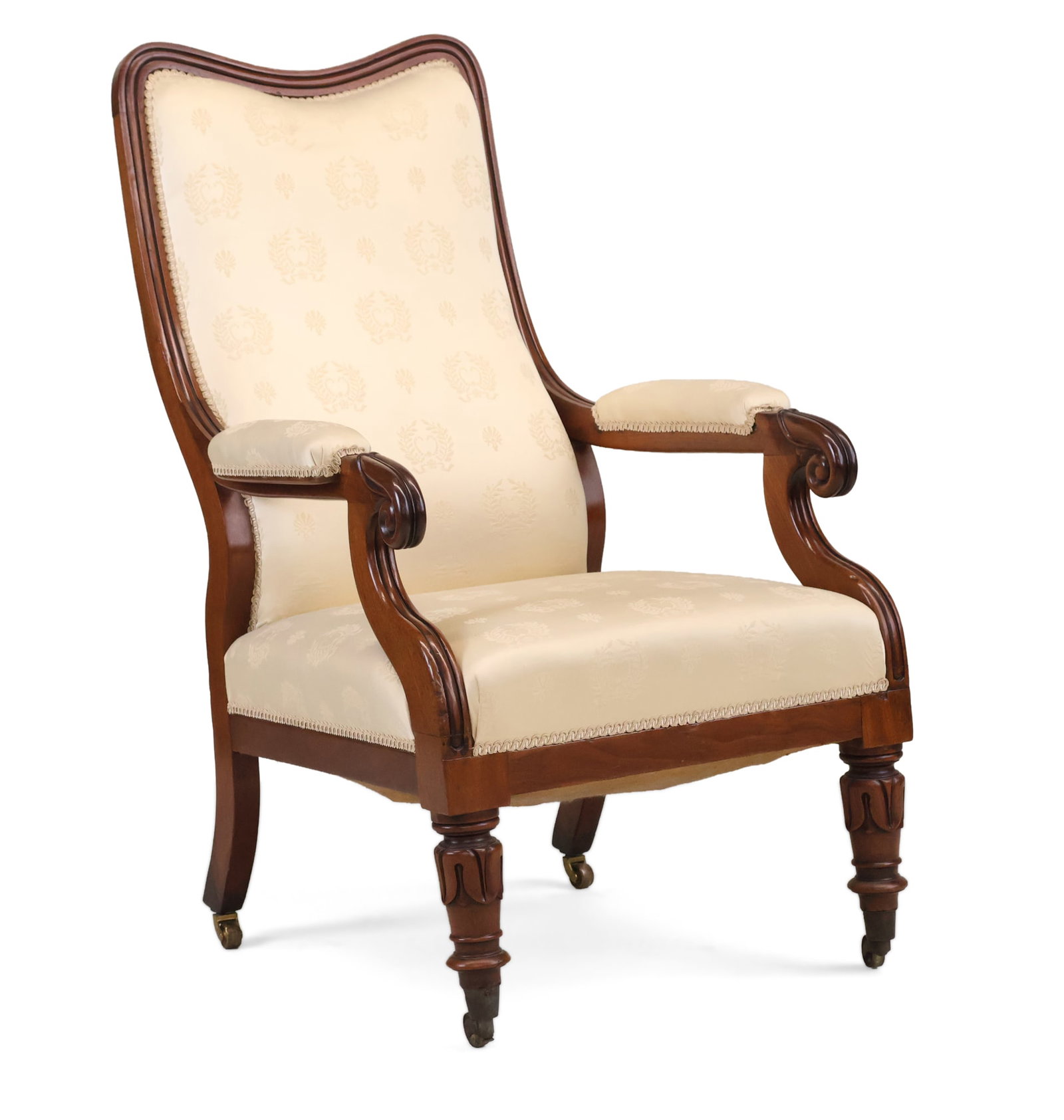 George IV Mahogany Armchair: George IV Mahogany Armchair English, c. 1830 Back legs restored Provenance: Acquired from Peter Jones, London, 10 September 1994 42 1/2 x 22 1/2 x 32 in. (108 x 57.2 x 81.3 cm.)