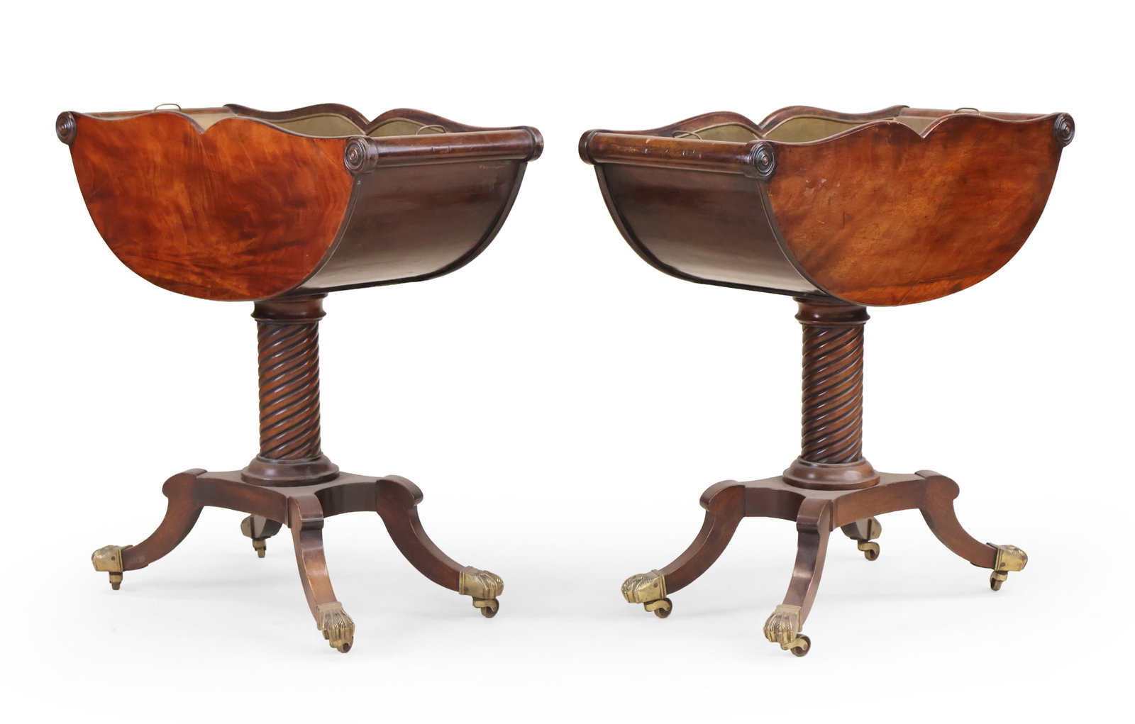 Pair of Regency Brass-Lined Mahogany Jardineres: Pair of Regency Brass-Lined Mahogany Jardineres English, early 19th C. each with Sotheby's stickers 30 x 30 x 13 1/2 in. (76.2 x 76.2 x 34.3 cm.)