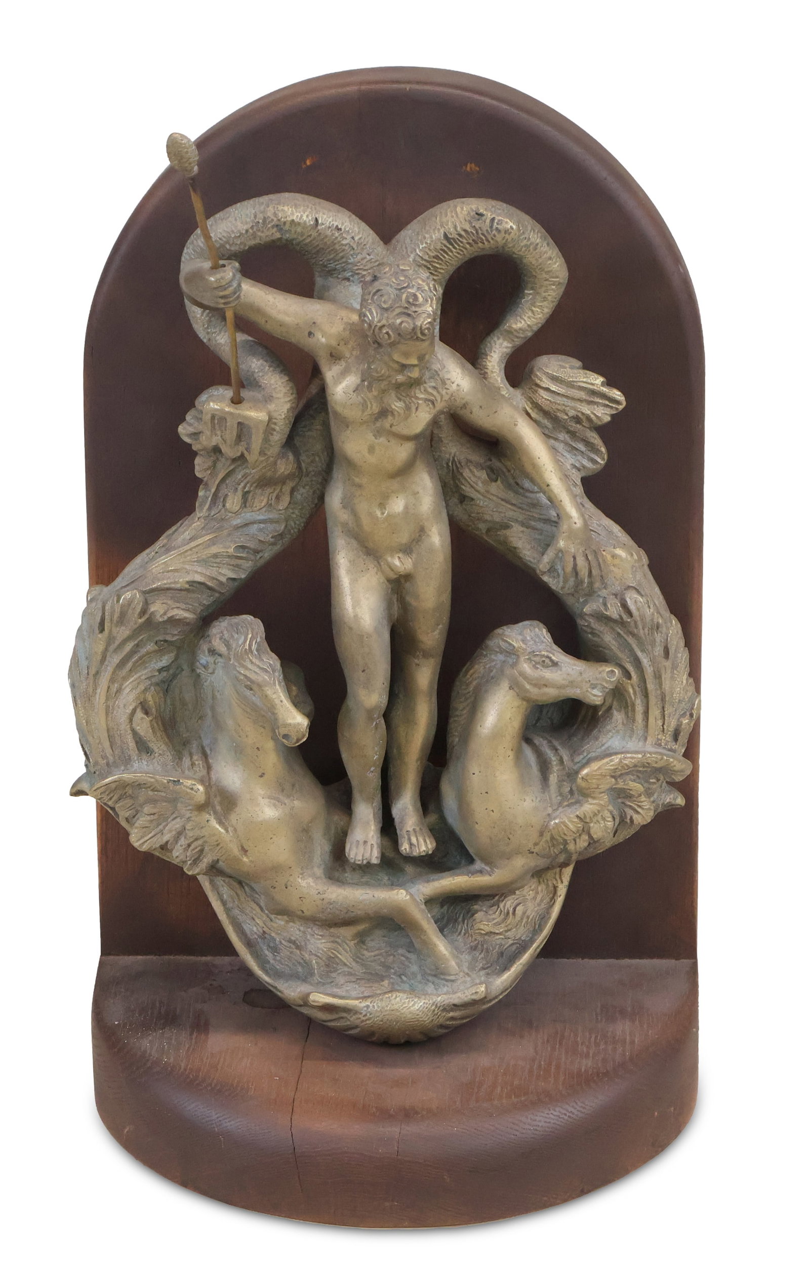 Renaissance Style Cast-Bronze Figural Door Knocker: Renaissance Style Cast-Bronze Figural Door Knocker Flanked by seahorses, bears Sotheby's stickers 18 x 11 1/4 x 11 in. (45.7 x 28.6 x 27.9 cm.)