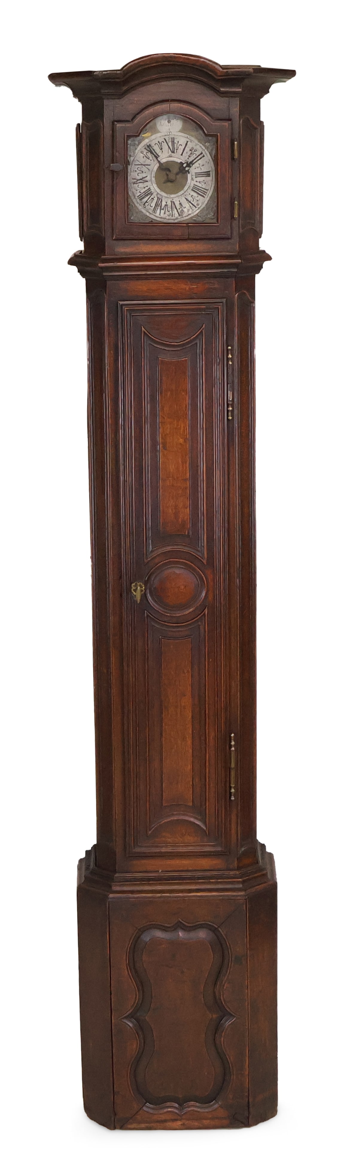French Provincial Oak Tall Case Clock: French Provincial Oak Tall Case Clock Dated 1795. The dial with plaque initialed "IBT/Asains/1795". Provenance Eron Johnson Antiques, Denver, Colorado Property from a Private New Jersey Collection 95