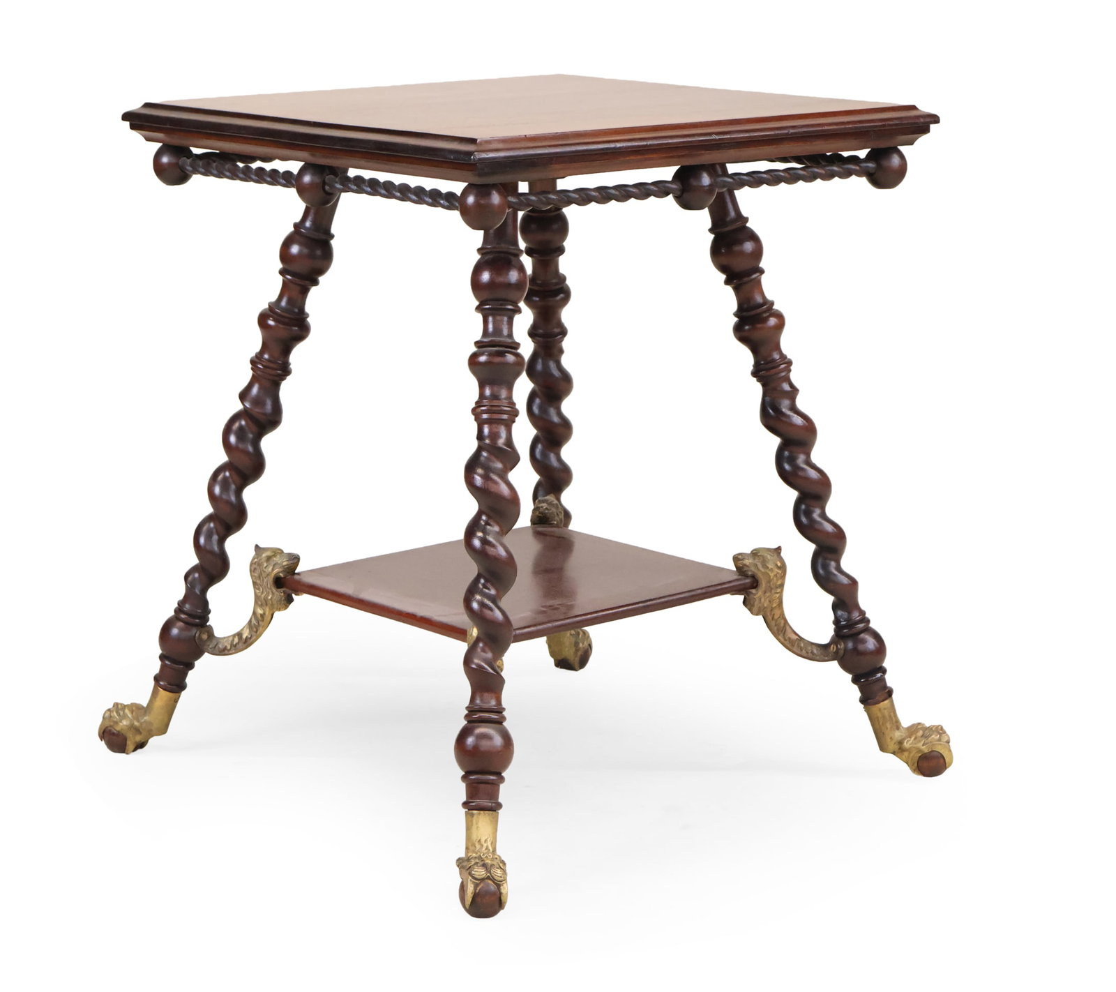 Victorian Brass-Mounted Turned Mahogany Side Table: Victorian Brass-Mounted Turned Mahogany Side Table 19th/20th C. Provenance: Property from a Private New Jersey Collection 28 1/2 x 24 x 23 7/8 in. (72.4 x 61 x 60.6 cm.)