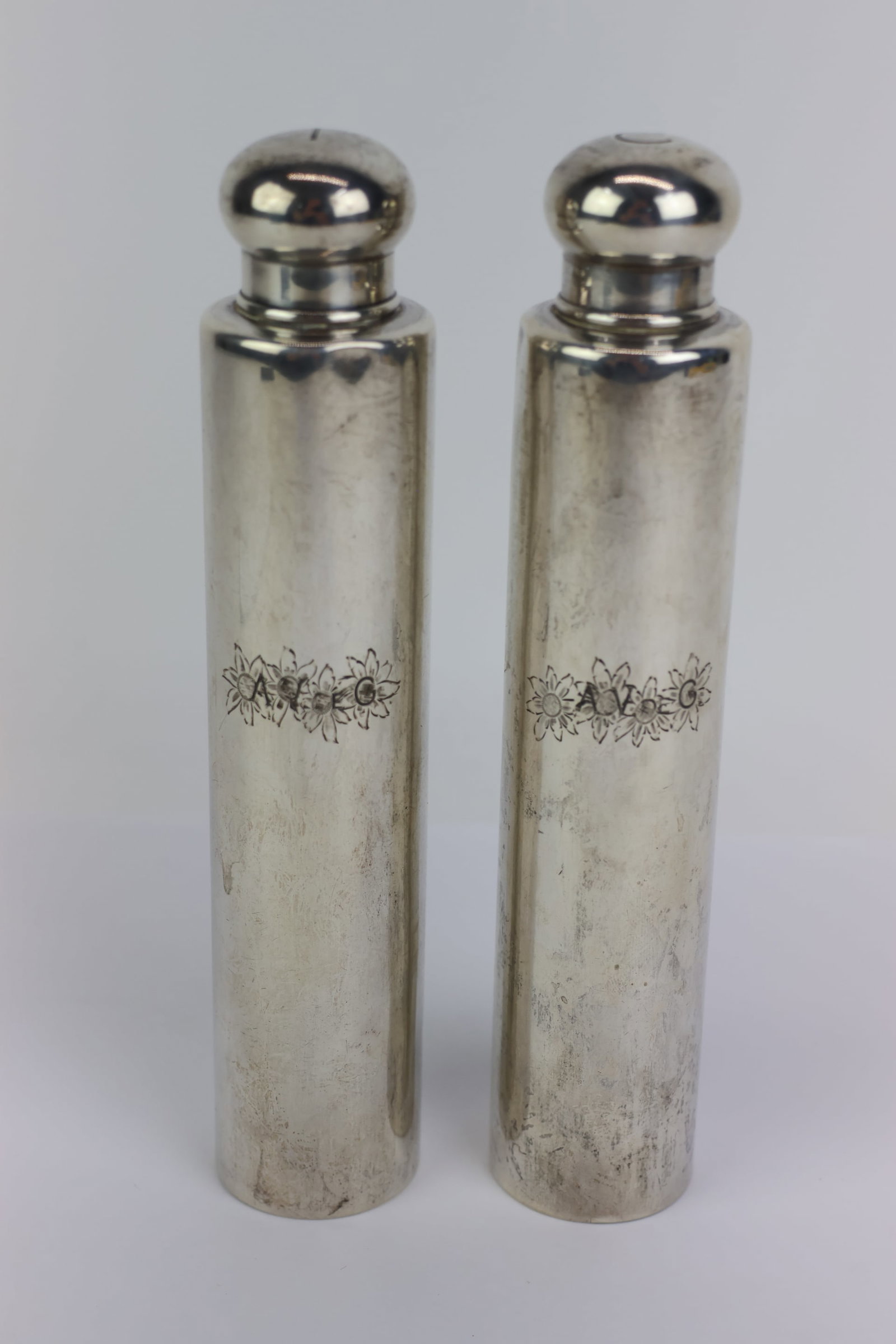 Pair of Tiffany & Co Makers Sterling Silver Flasks (1 of 7)