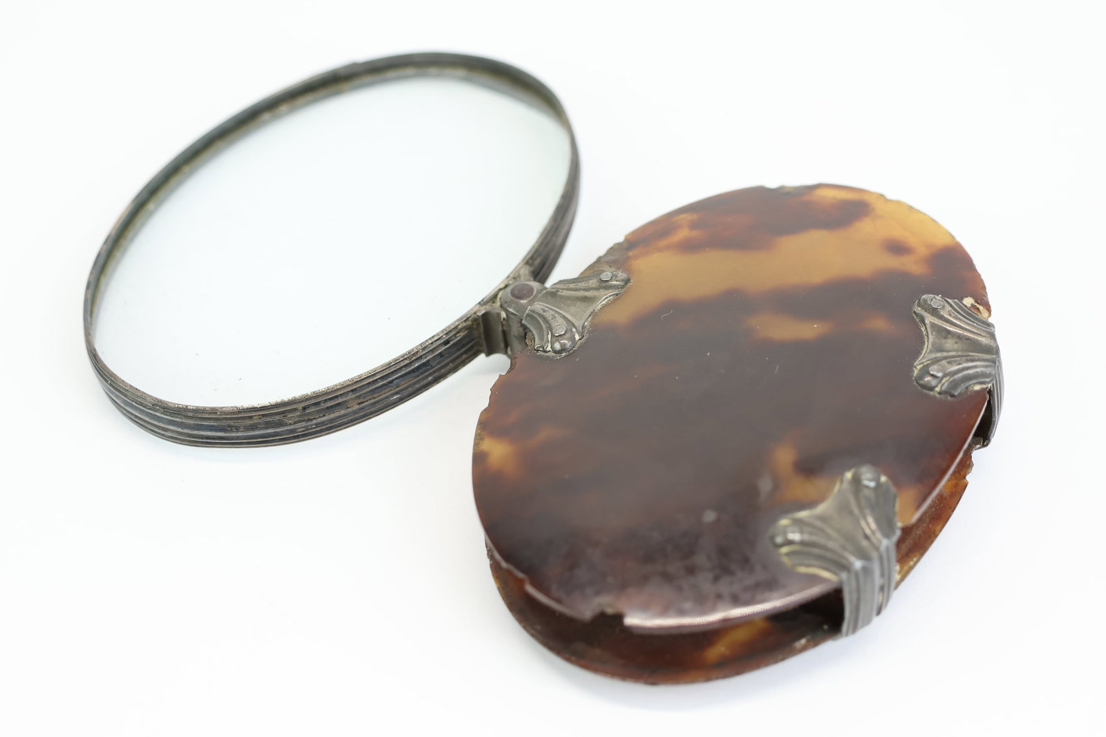 Antique Silver Mounted Oval Compact Magnifying Glass (1 of 7)
