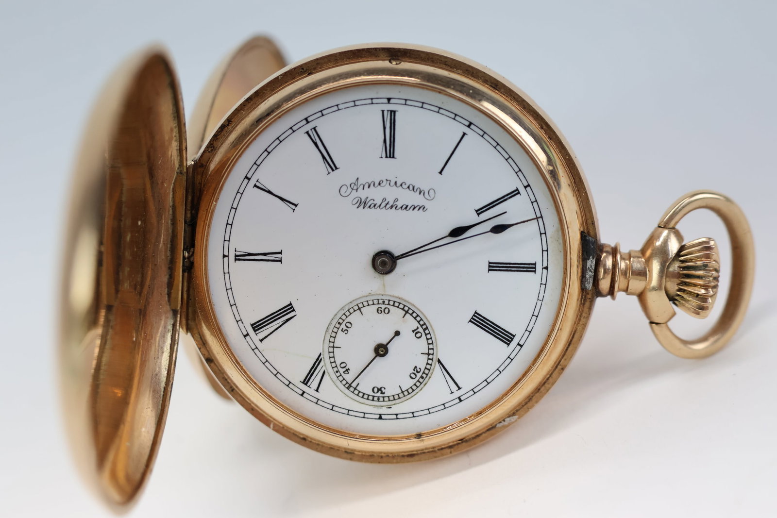 Antique American Waltham 14k Gold Pocket Watch: Antique American Waltham 14k Gold Pocket Watch Antique American Waltham 14k Gold Pocket Watch, marked on case S& K Warranted 14k U.S. Assay and monogrammed on case faces Circa 1892. Together with a un