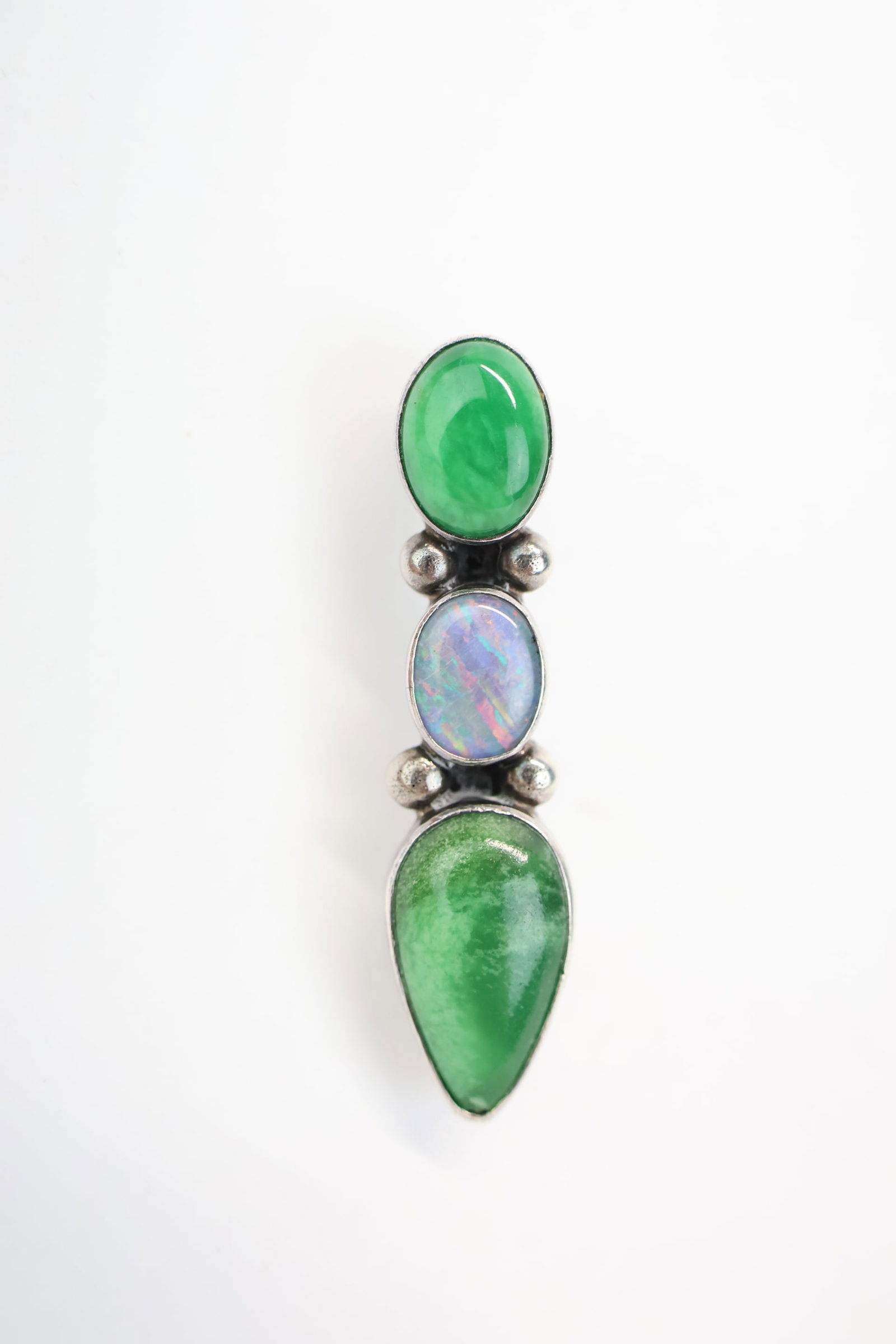 Cecil Atencio Navajo Sterling Silver & Hardstone Brooch: Cecil Atencio Navajo Sterling Silver & Hardstone Brooch Cecil Atencio Navajo Native American Sterling Silver & Hardstone Brooch having green and opalescent stones, signed on reverse and marked