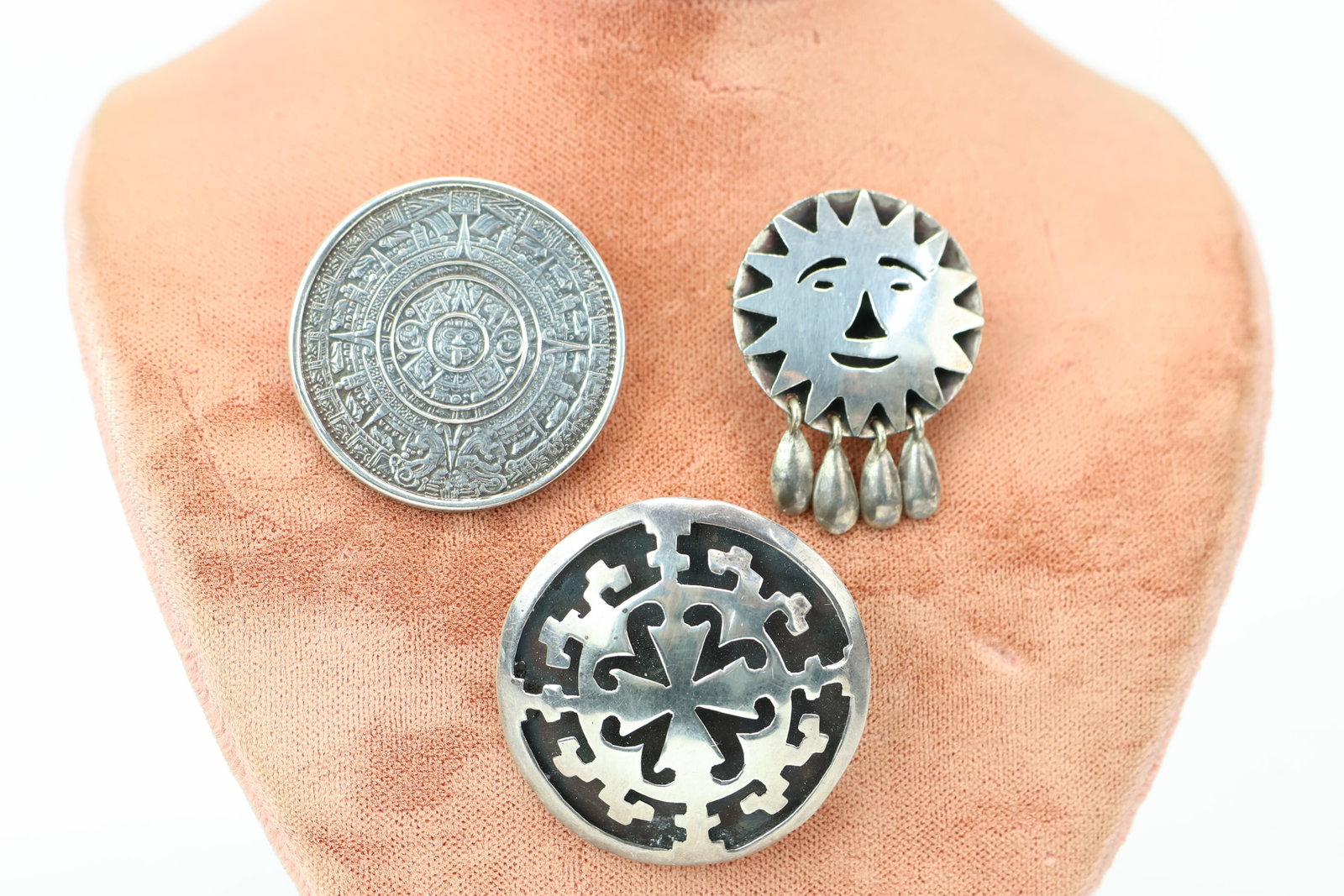 Vintage Sterling Silver Castelan Aztec Calendar Brooch (1 of 6)