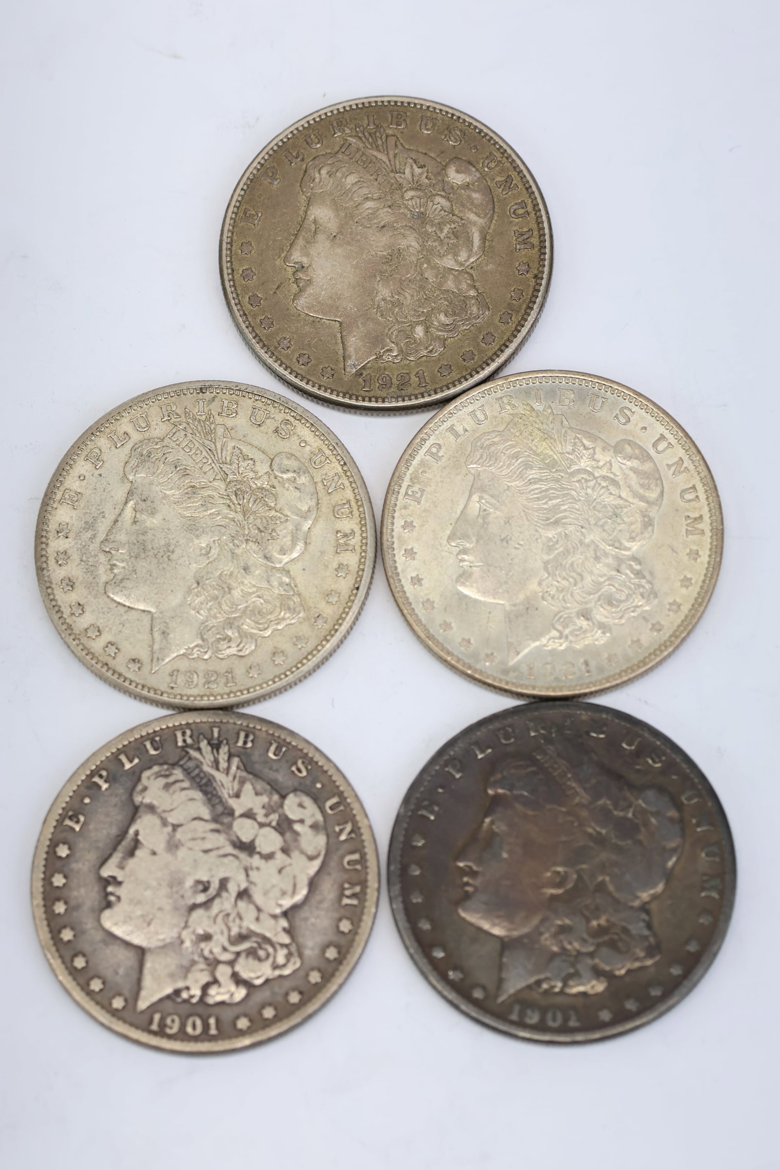 Five 1900's Morgan Silver Dollars (1 of 13)