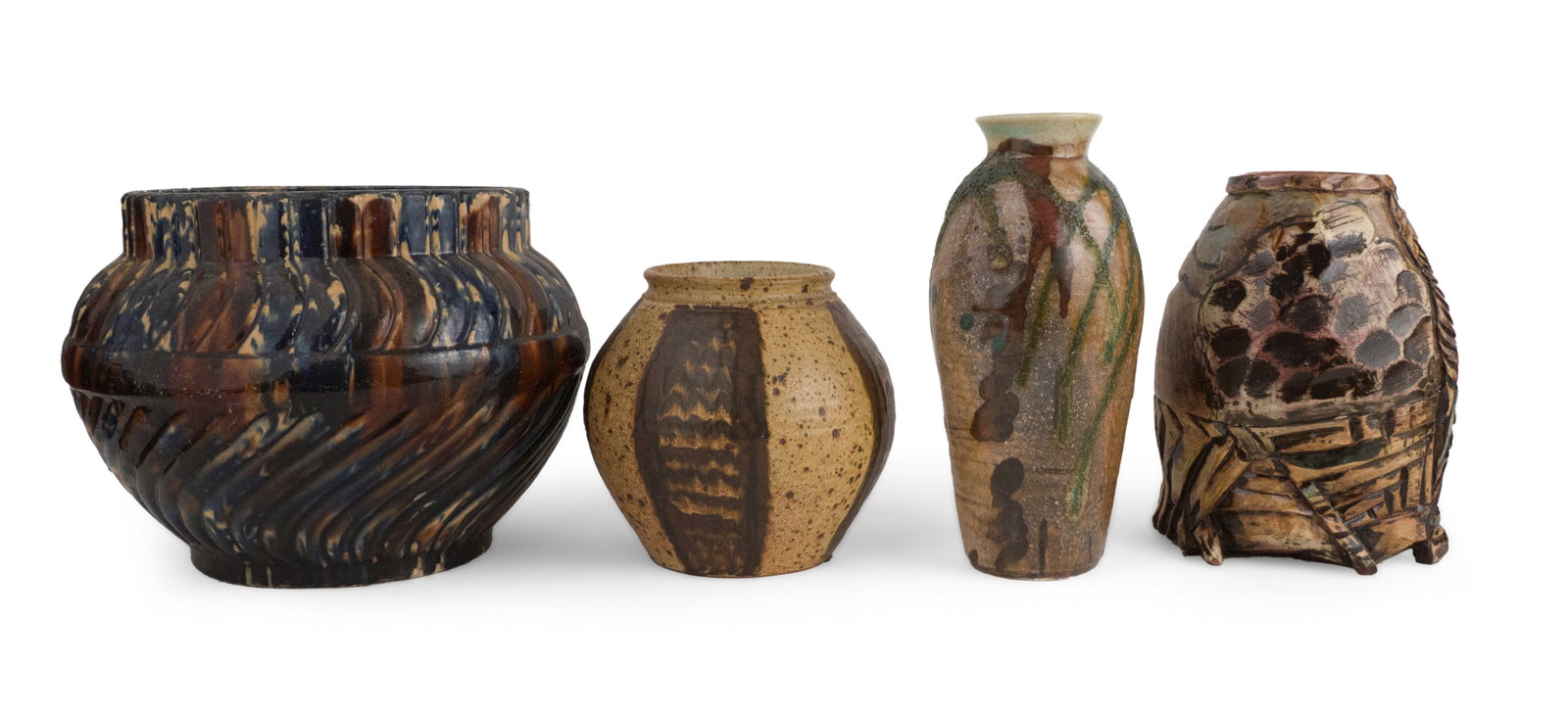 Four Art Pottery Table Articles: Four Art Pottery Table Articles Including a vase signed "Zammitt". Largest: 9 3/4 x 13 in. (24.8 x 33 cm.)