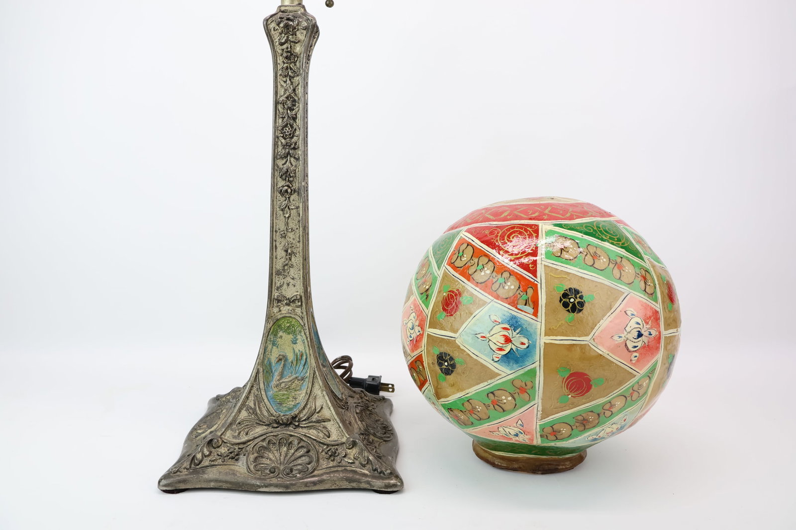 Vintage 2-Light Metal Lamp With Swan Motif (1 of 7)