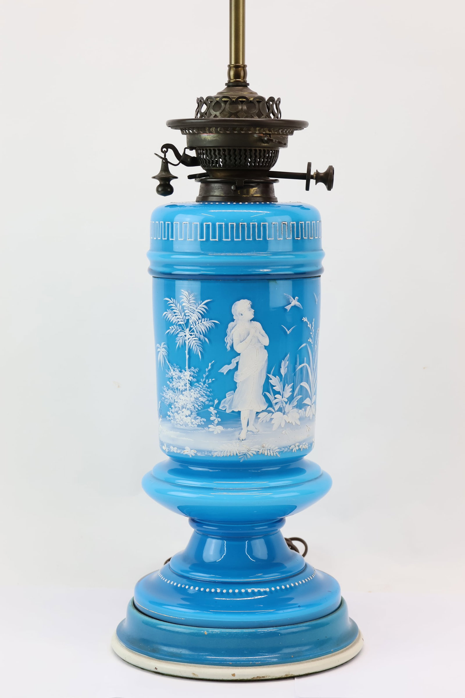 Antique Blue Opaline Glass Oil Table Lamp (1 of 9)