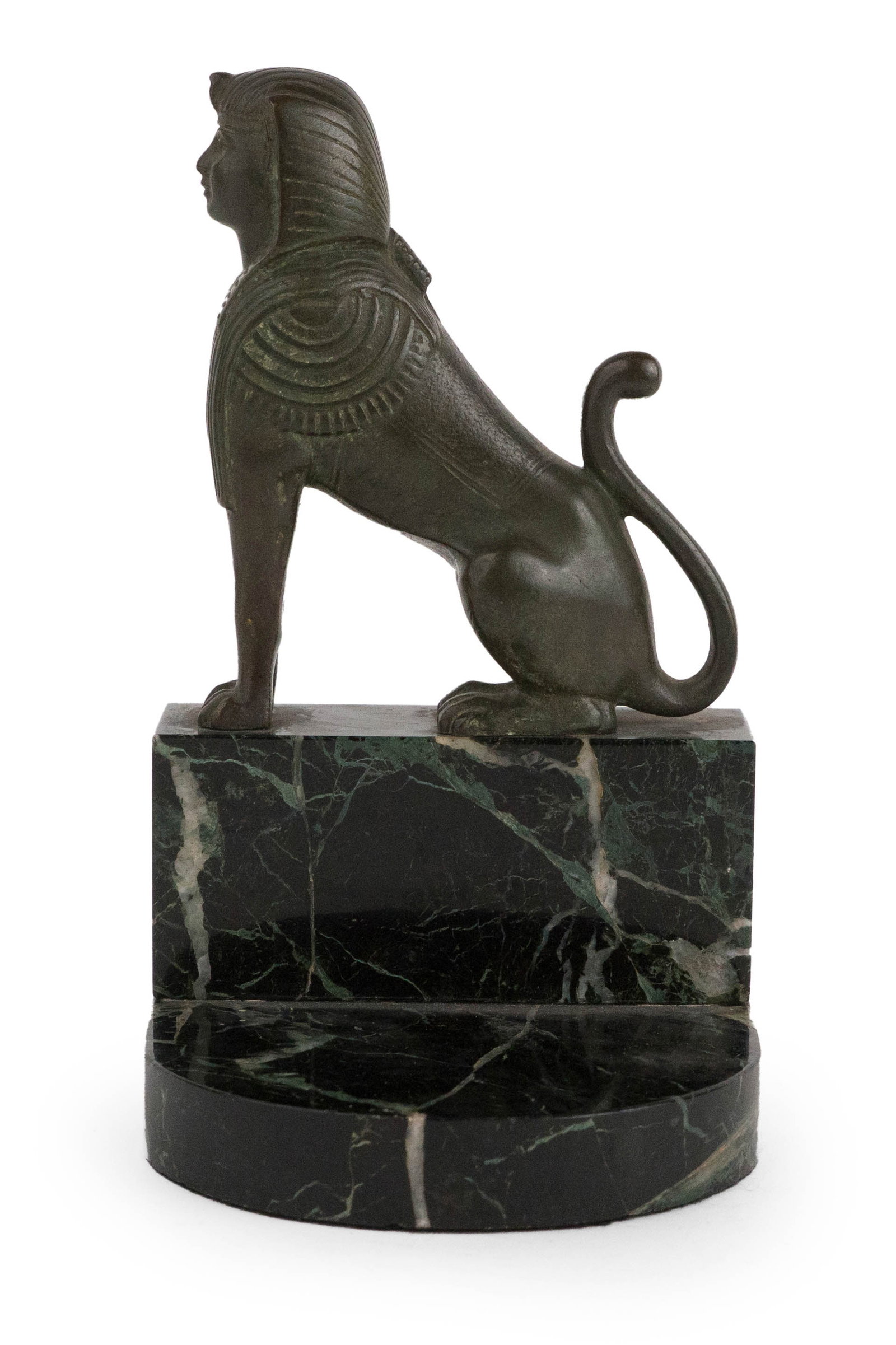 Bronze Sphinx and Marble Bookend: Bronze Sphinx and Marble Bookend 20th C. 7 1/2 x 4 1/4 x 4 1/4 in. (19.1 x 10.8 x 10.8 cm.)