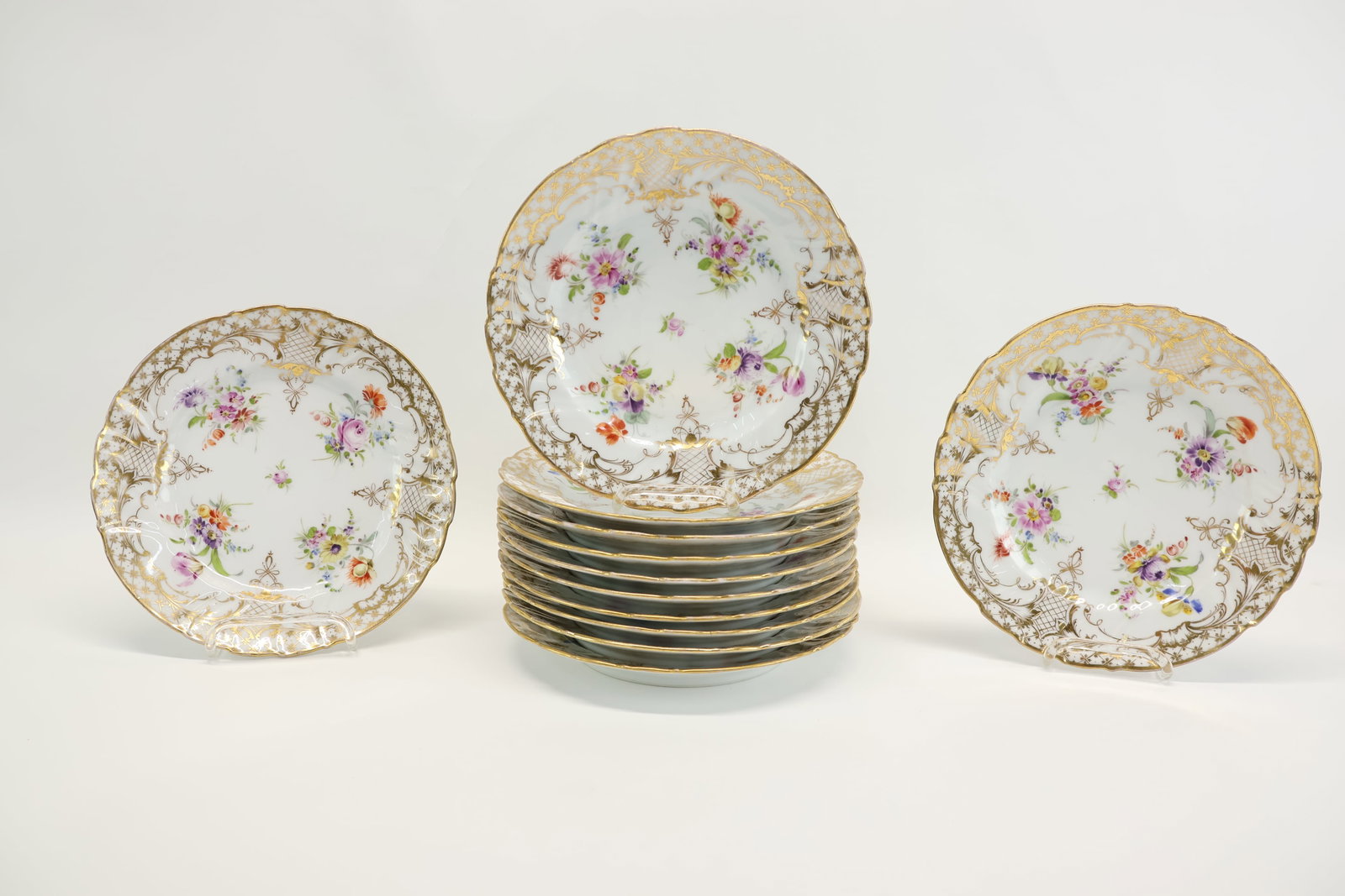 Eleven Dresden Floral Decorated and Gilt Plates (1 of 9)