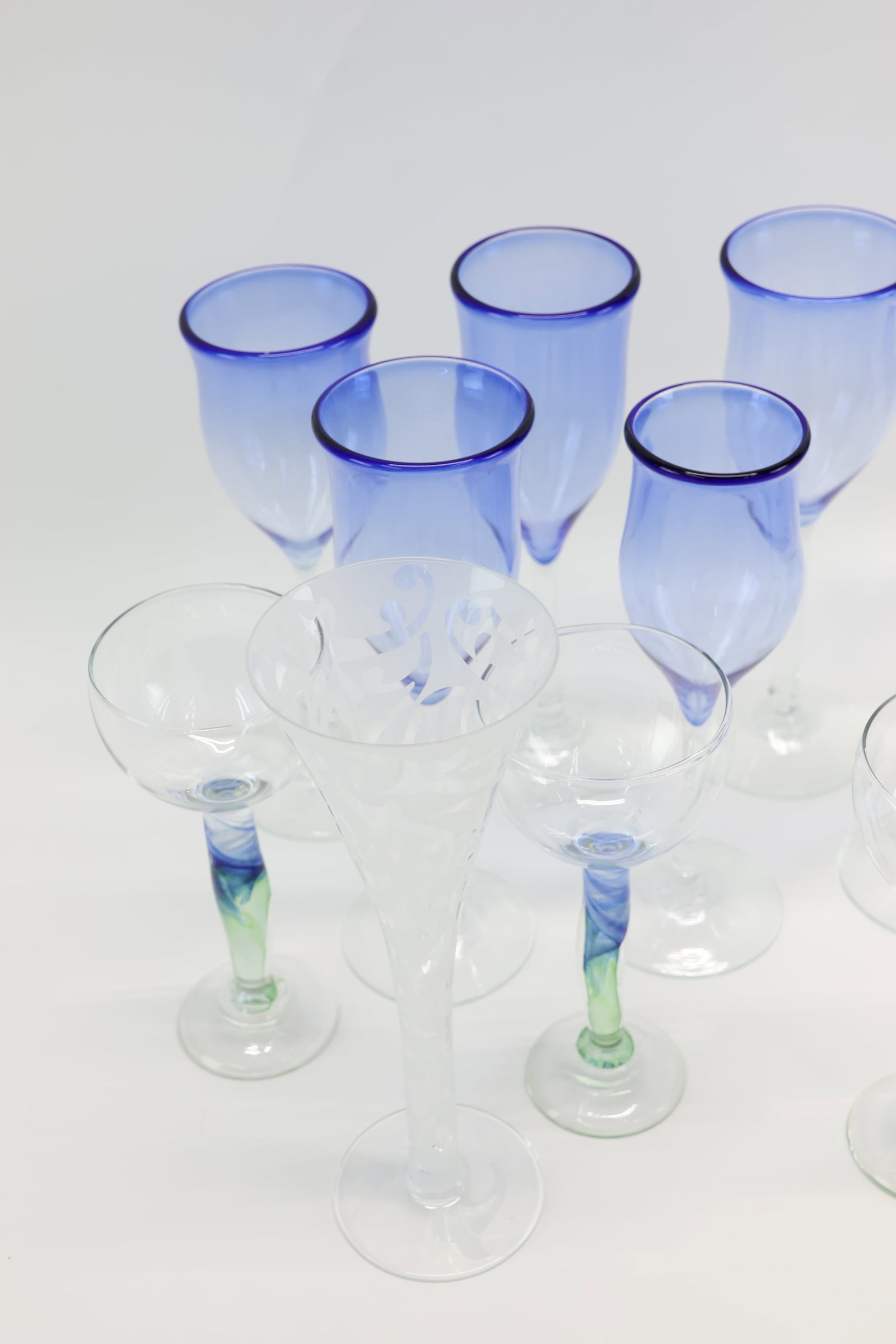 Five Chris Baker-Salmon Wine Glasses - 2
