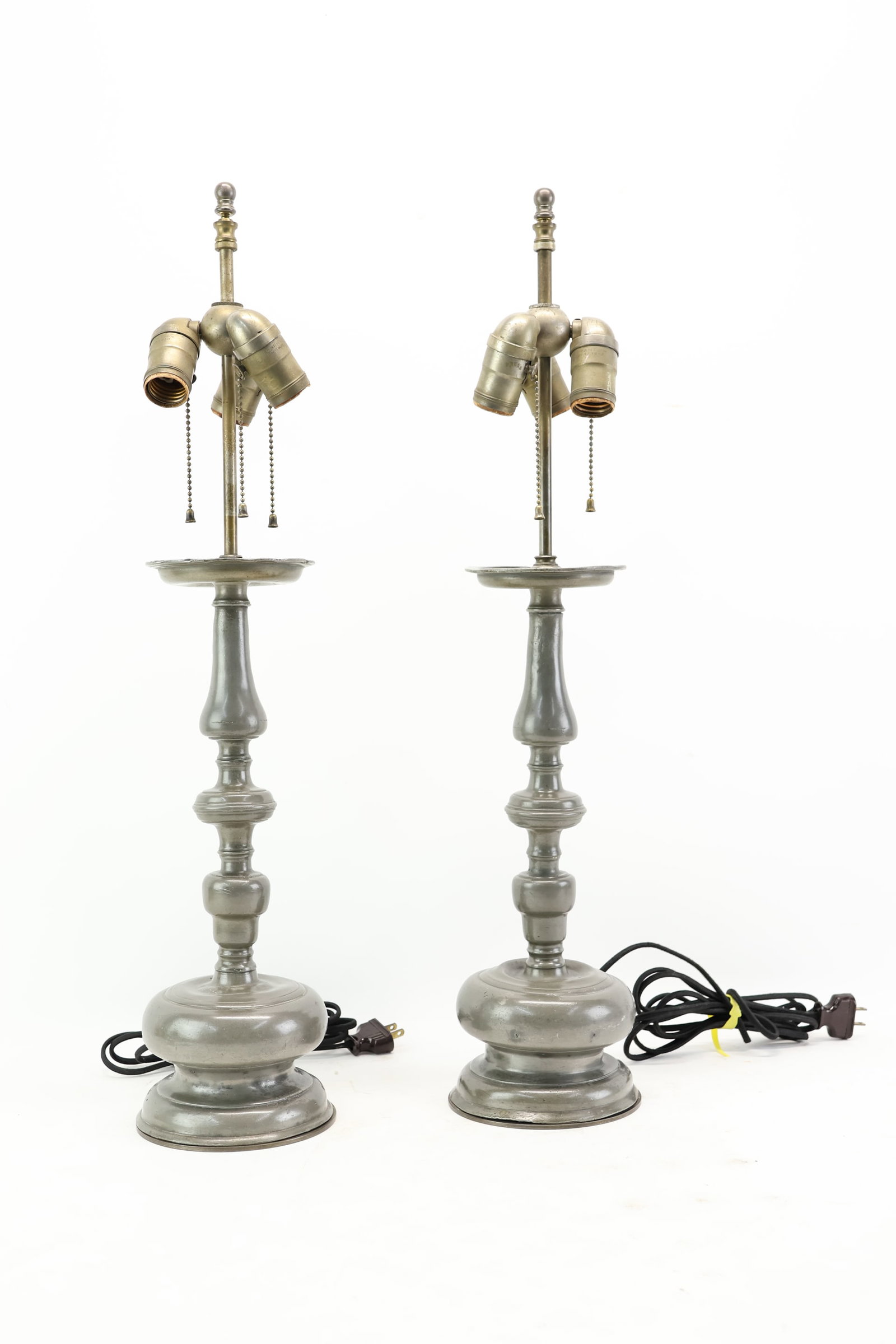 Pair of Pewter Candlestick-Form Table Lamps (1 of 14)