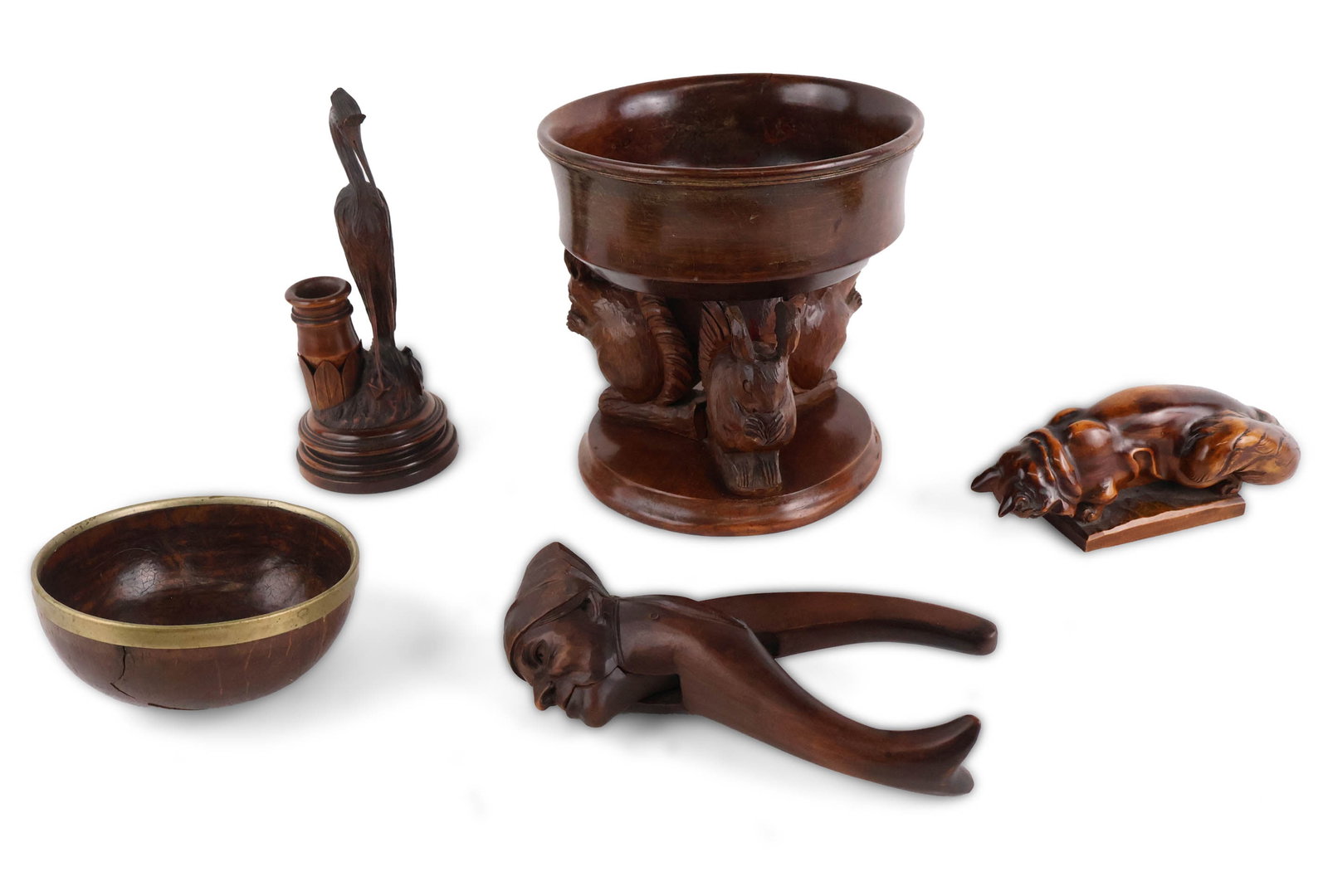 Squirrel Decorated Carved Wood Footed Bowl (1 of 16)