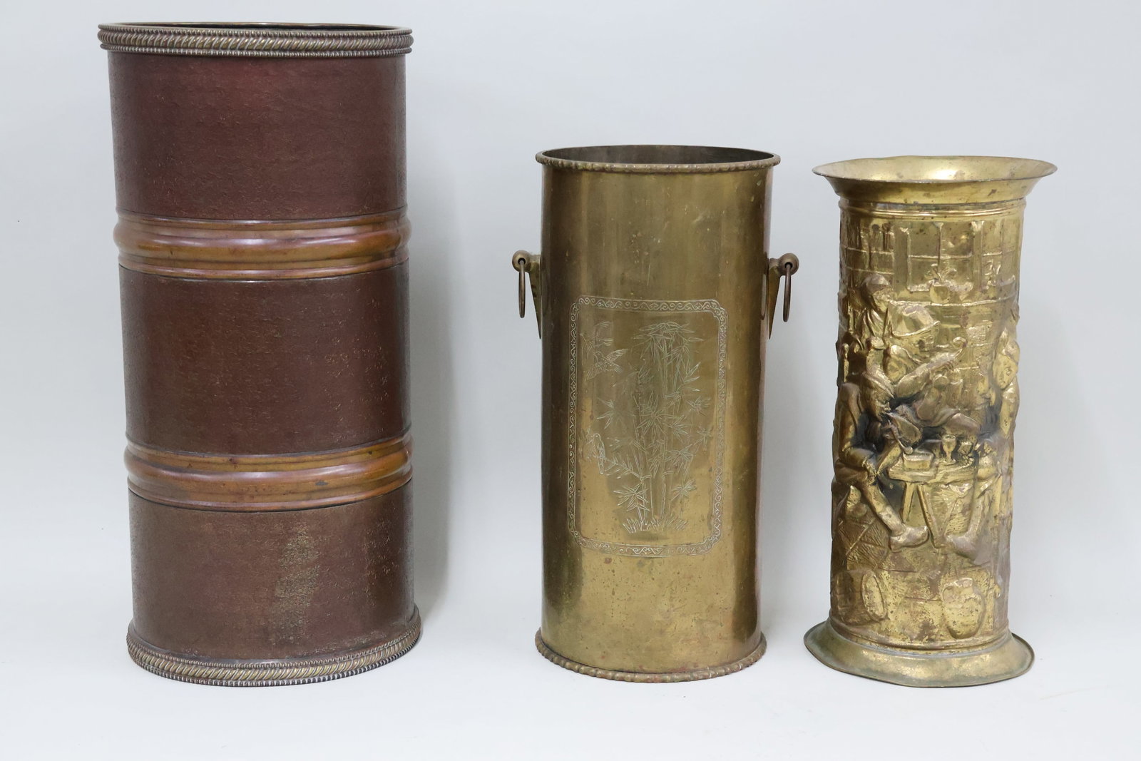 Vintage Brass Floral Incised Umbrella Stand (1 of 14)