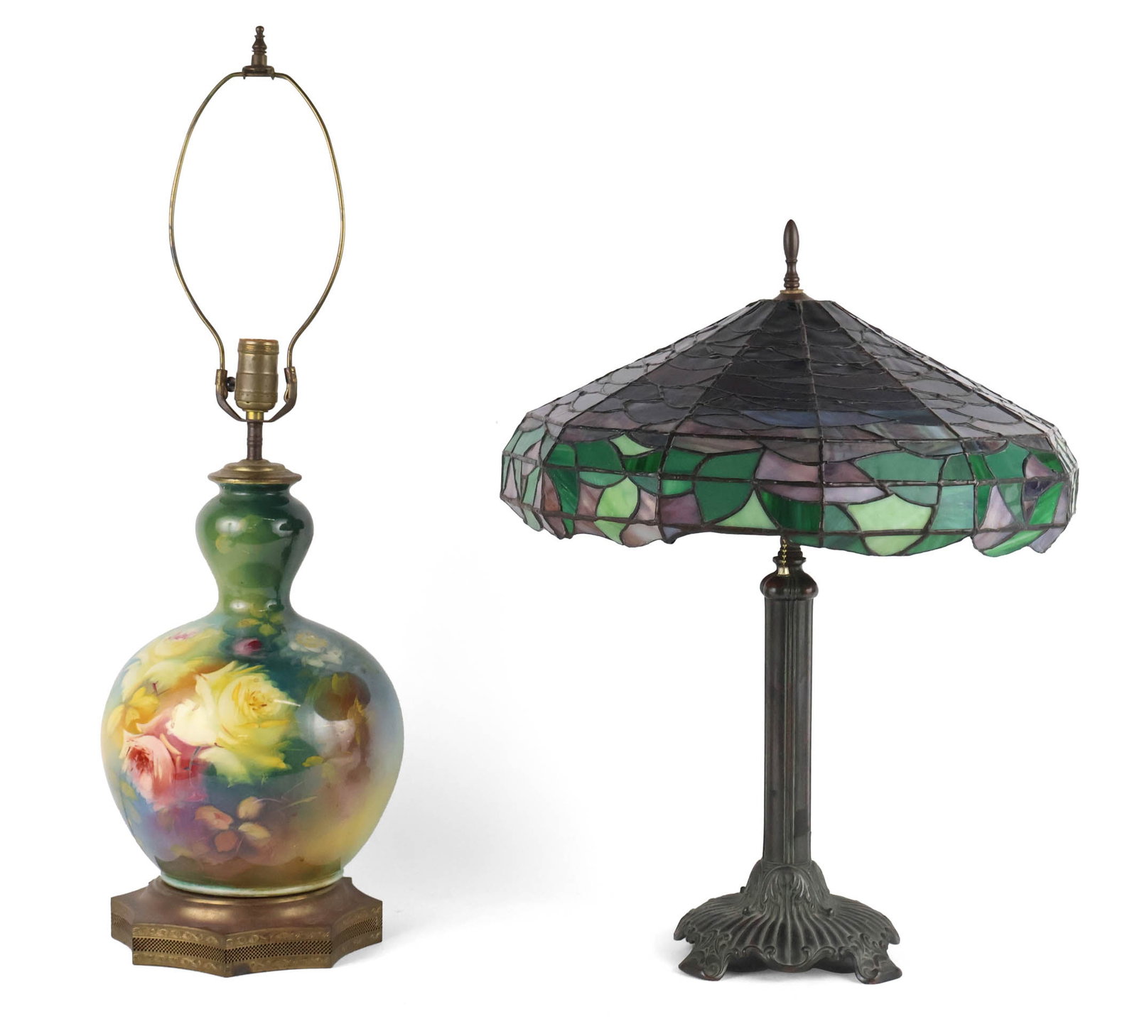 Art Nouveau Style Patinated Metal Stained Glass Table Lamp (1 of 15)