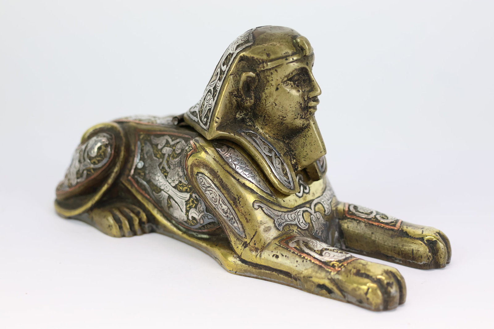 Egyptian Revival Brass Sphinx Inkwell (1 of 9)