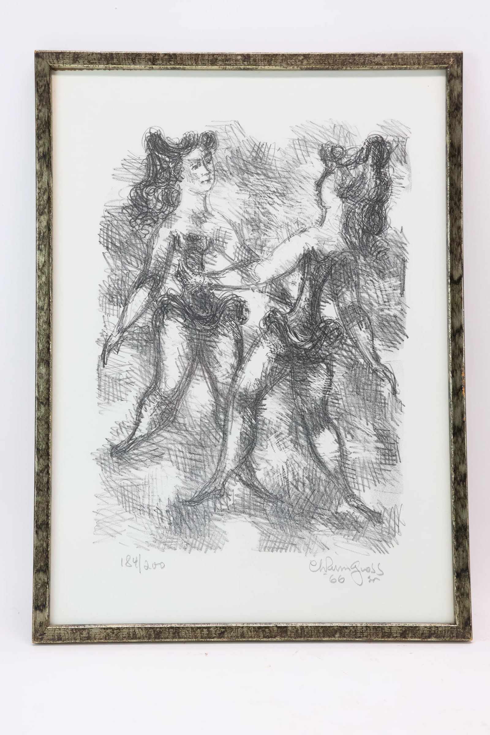 Chaim Gross 1966 Signed Print, Two Ladies Dancing: Chaim Gross 1966 Signed Print, Two Ladies Dancing Chaim Gross Signed Print featuring Two Ladies Dancing, signed and numbered lower right "184/200 Chaim Gross '66", together with a mounted print